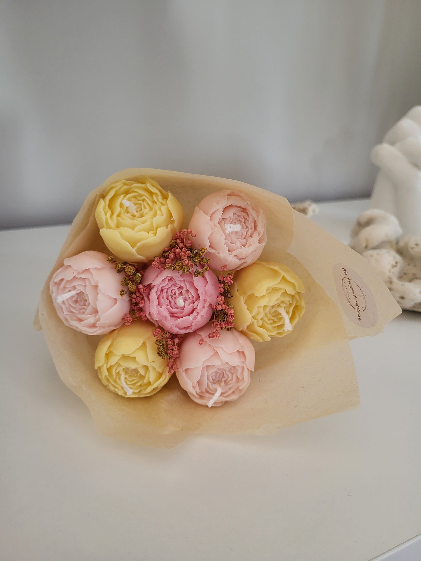 Bouquet bougies 7 pivoines
