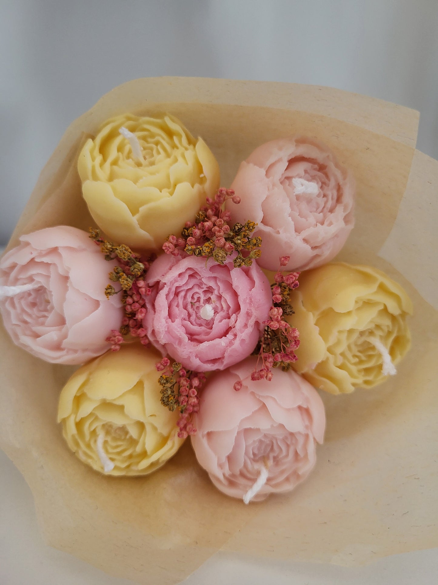 Bouquet bougies 7 pivoines