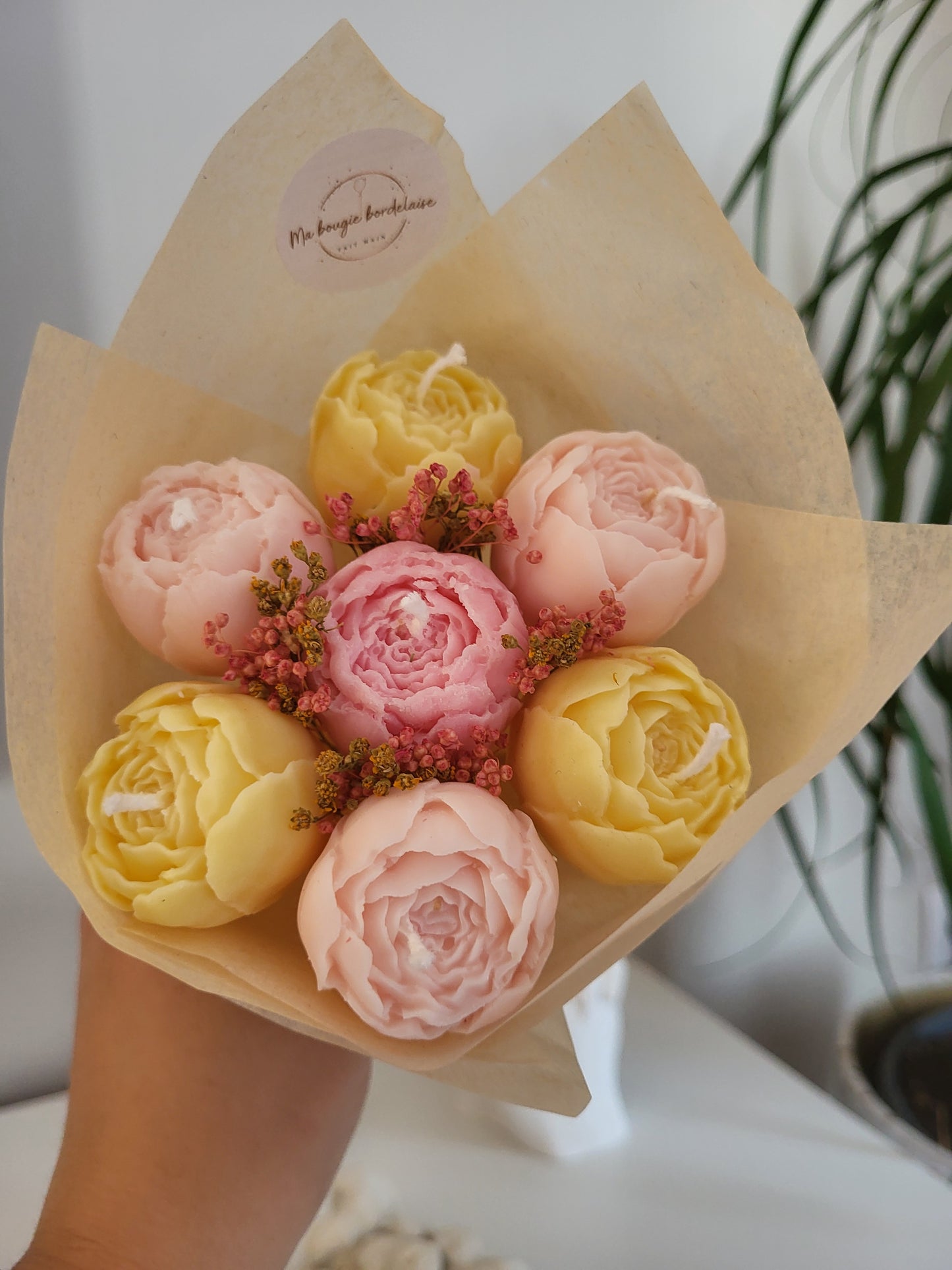 Bouquet bougies 7 pivoines