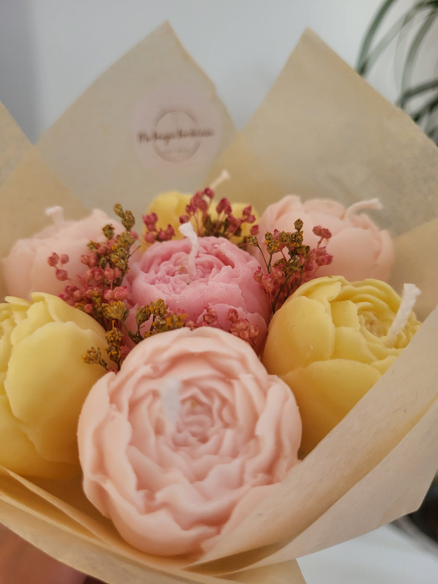 Bouquet bougies 7 pivoines
