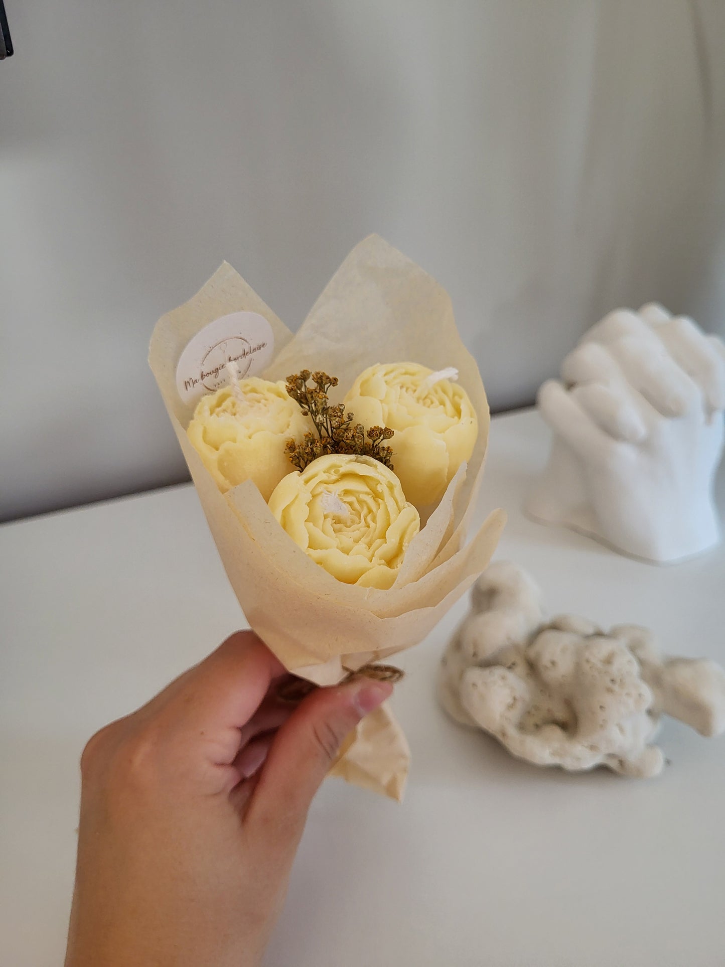 Bouquet de 3 pivoines en bougies