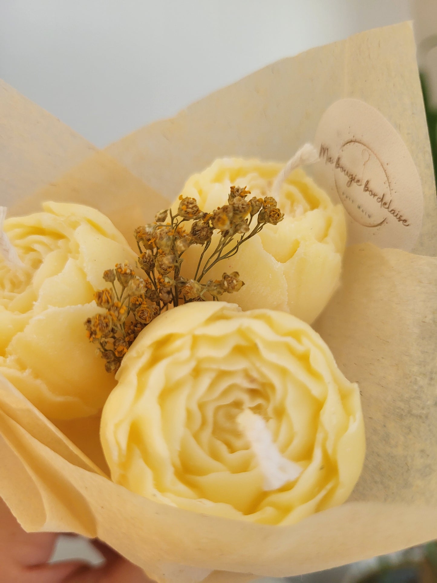 Bouquet de 3 pivoines en bougies