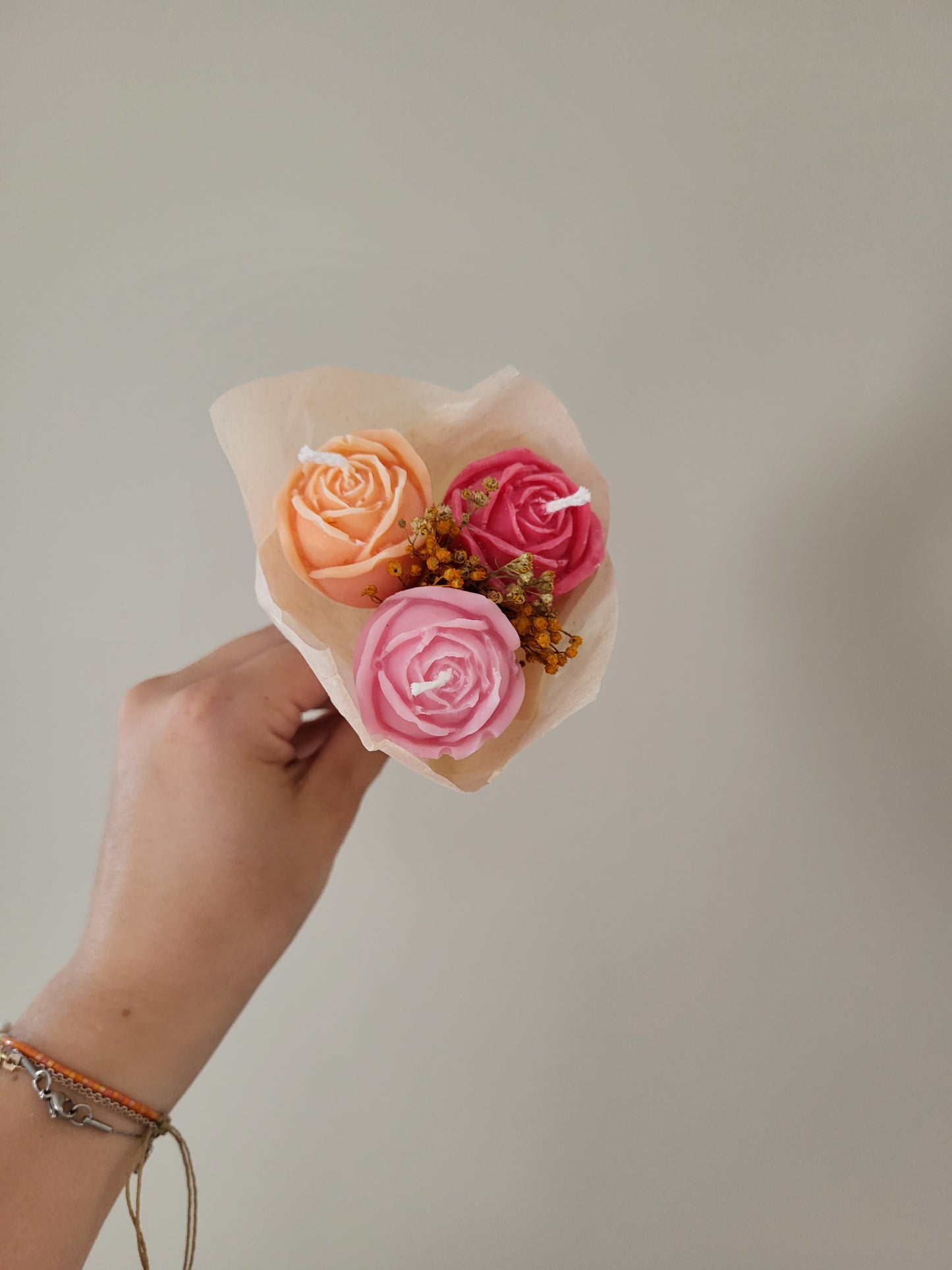 Bouquet de 3 roses en bougies