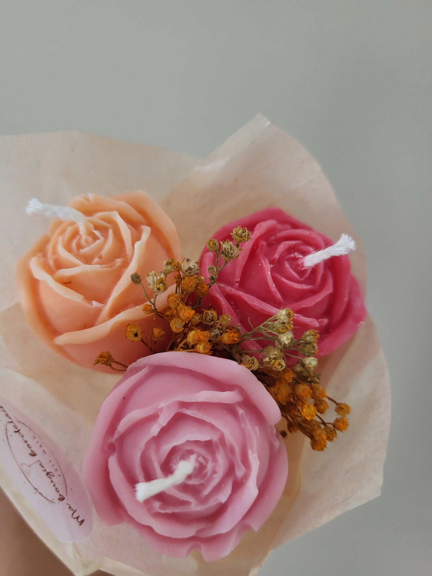 Bouquet de 3 roses en bougies