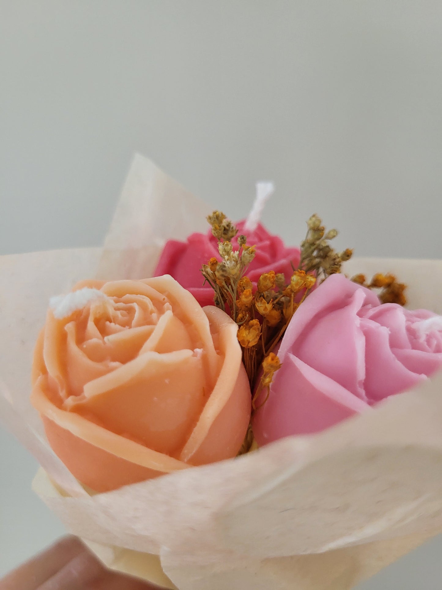 Bouquet de 3 roses en bougies