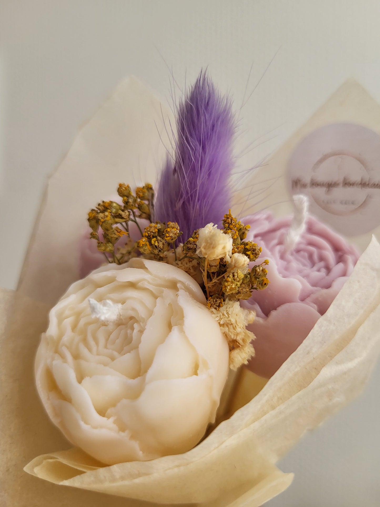 Bouquet de 3 pivoines en bougies