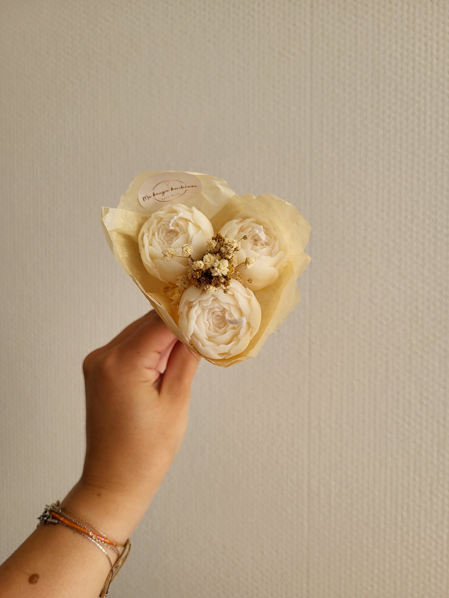 Bouquet en bougies trio pivoines