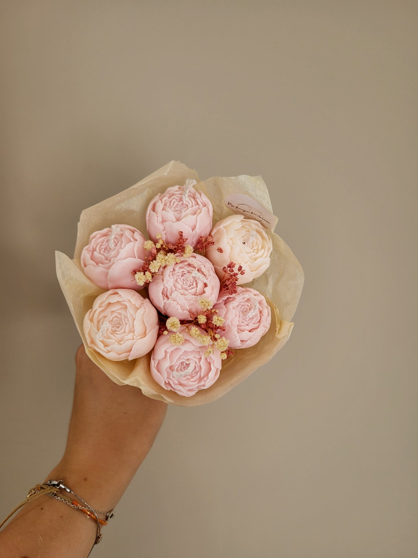 Bouquet en bougies pivoines