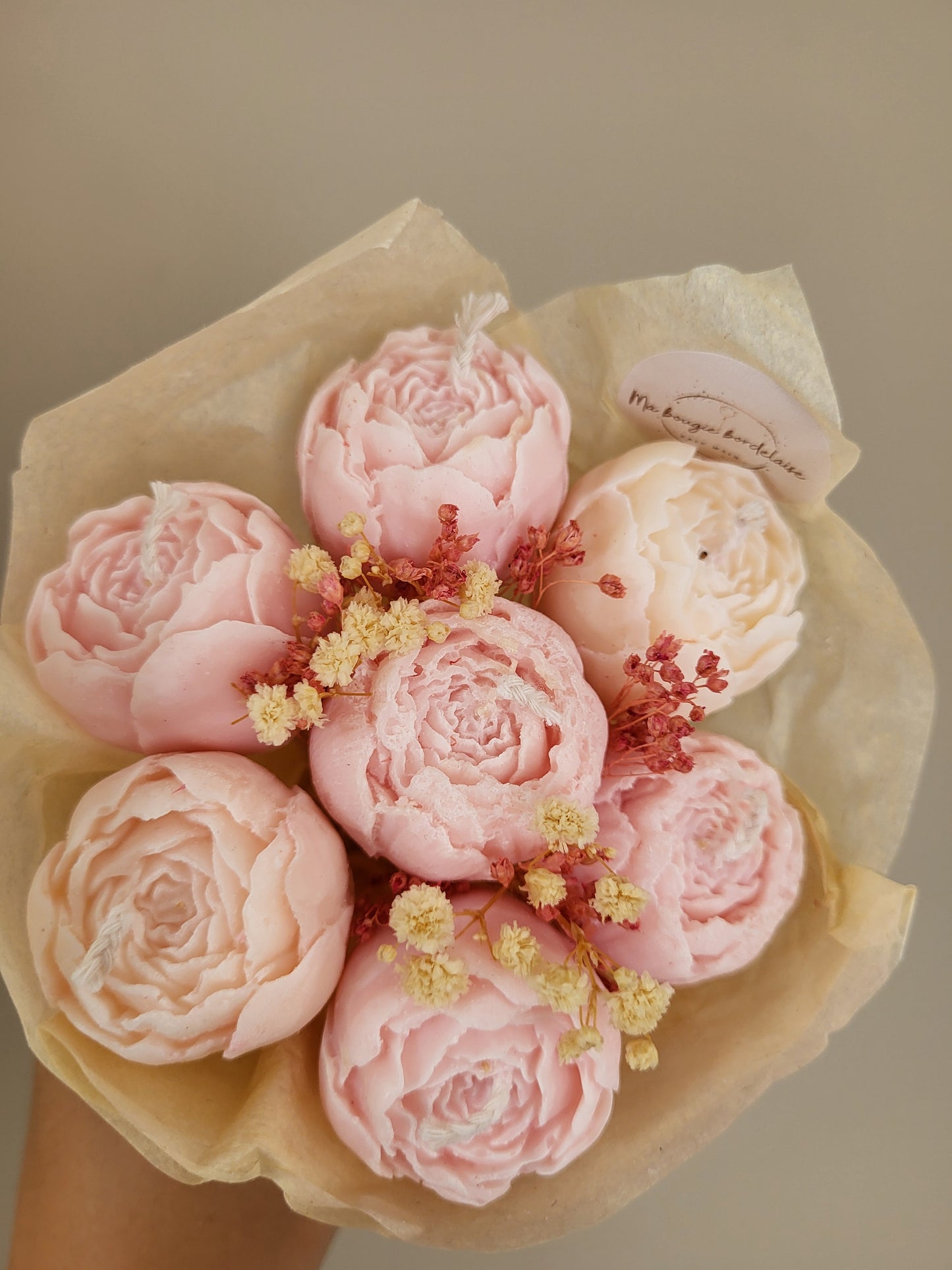 Bouquet en bougies pivoines