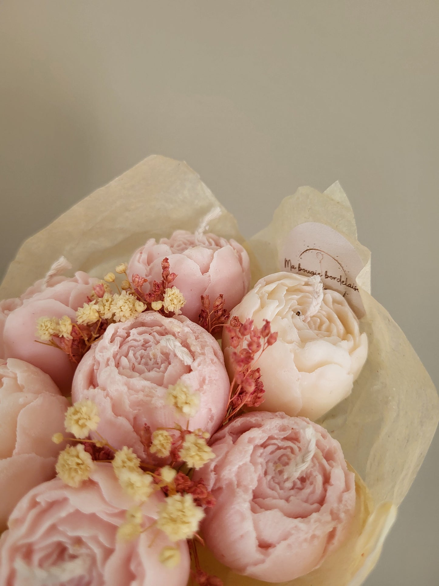 Bouquet en bougies pivoines