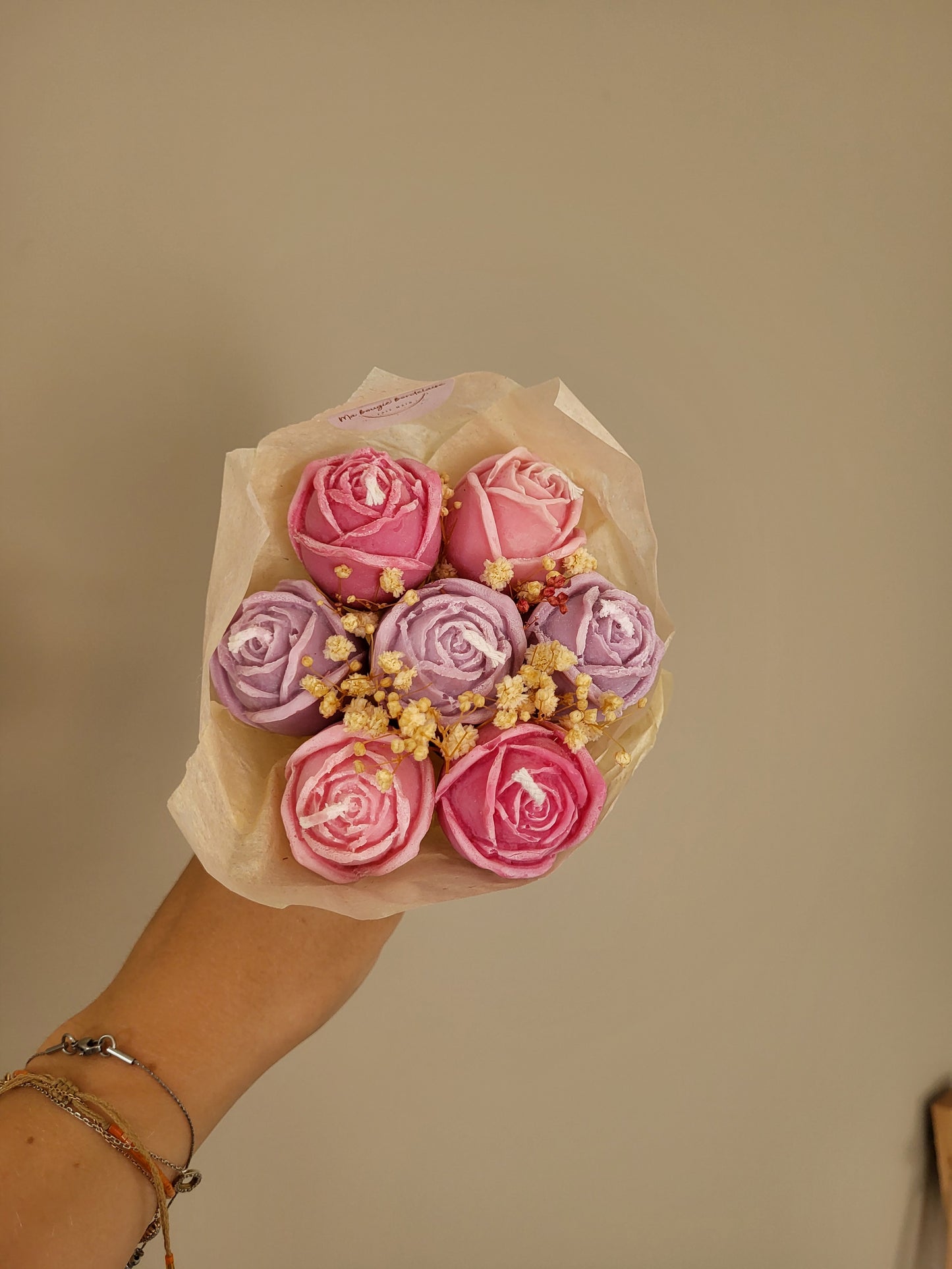 Bouquet 7 roses en bougies