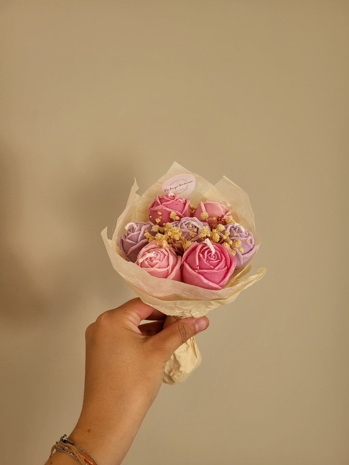 Bouquet 7 roses en bougies
