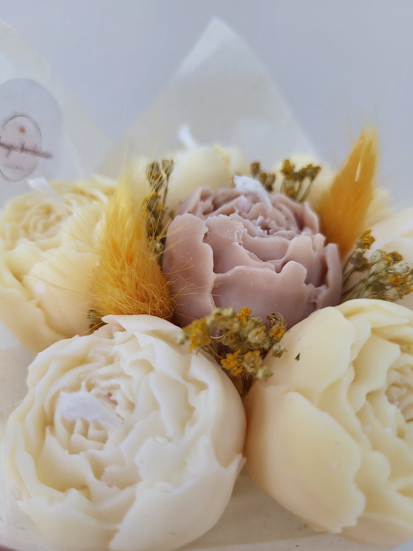 Bougie fleurie artisanale - Bouquet pivoines