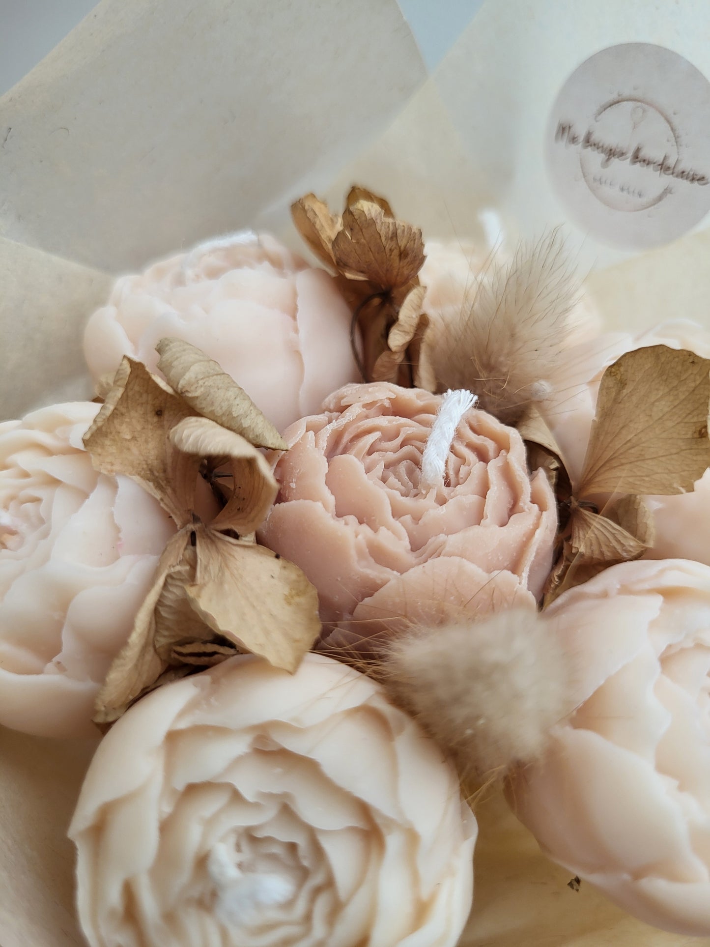 Bouquet en bougie pivoines
