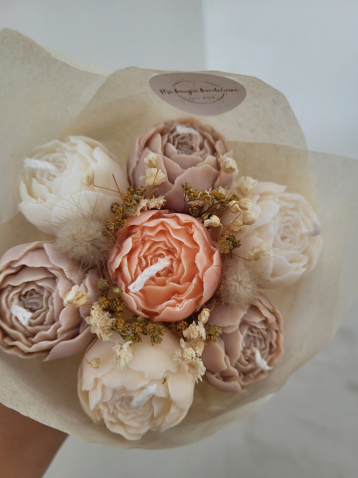 Bouquet en bougie pivoines