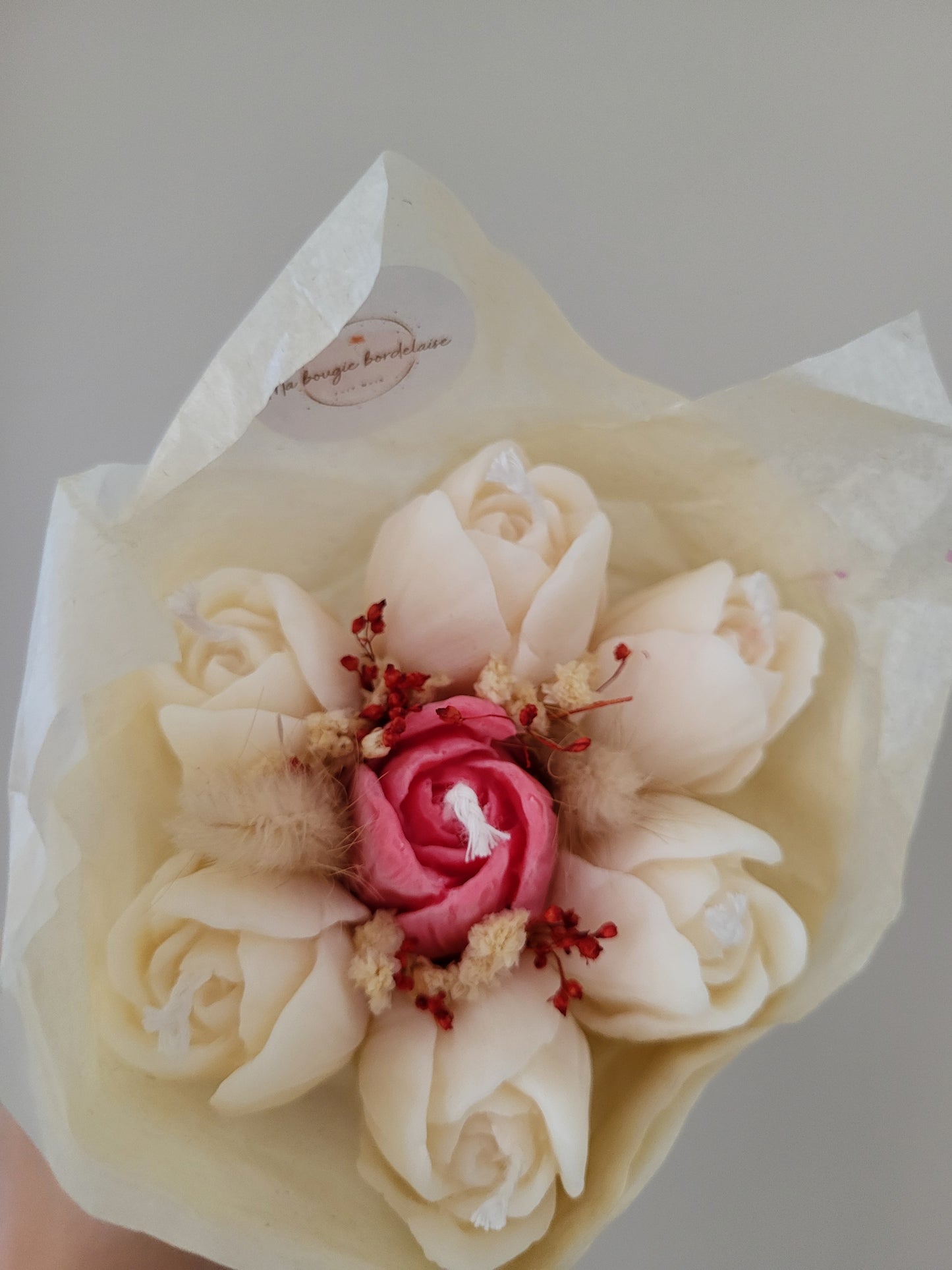 Bouquet de 7 tulipes en bougies - (rose-blanc)