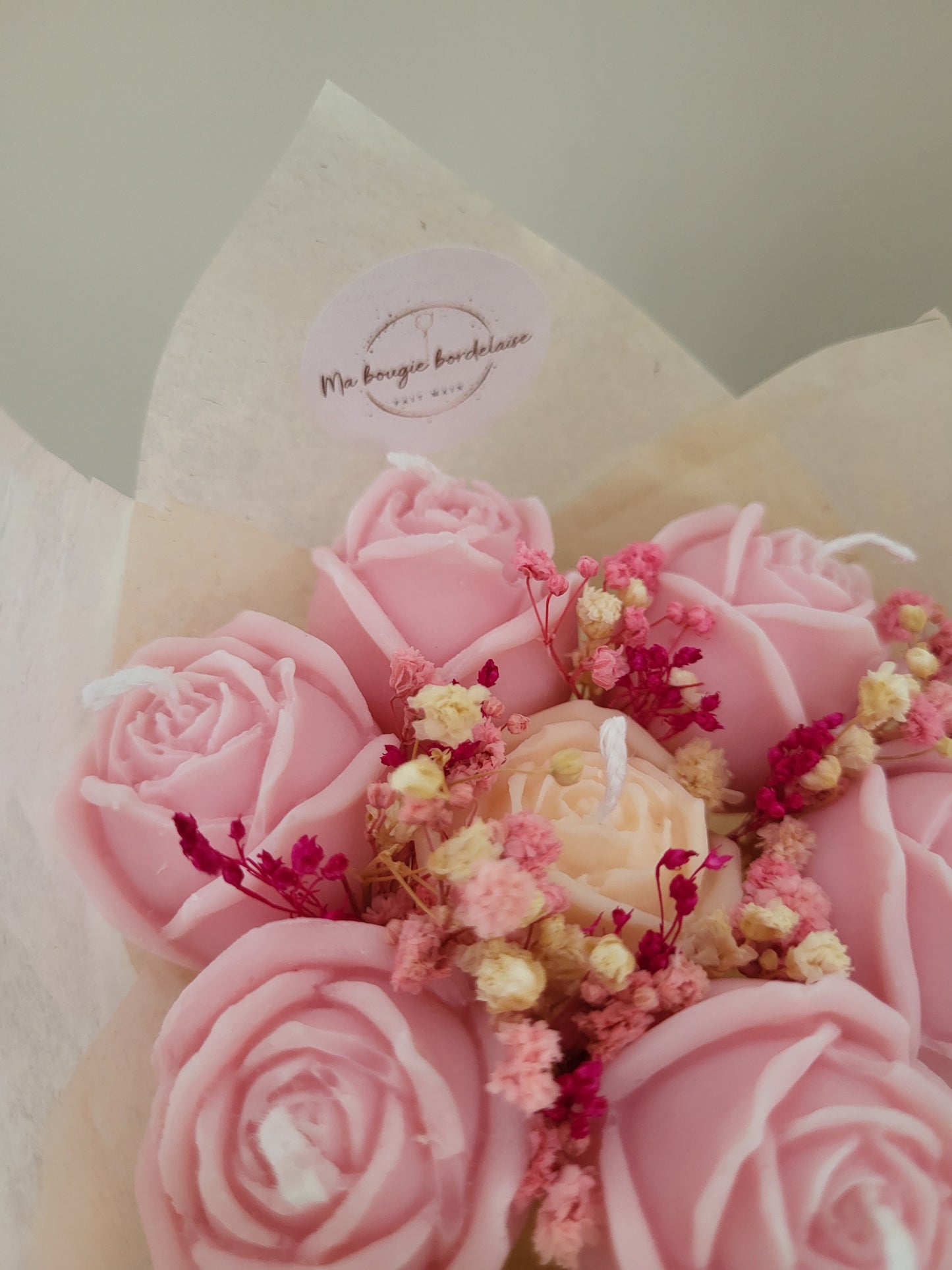 Bouquet 7 roses en bougies