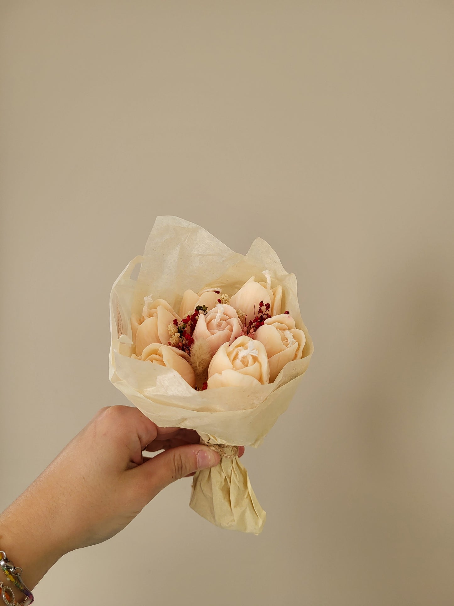 Bouquet de 7 tulipes en bougies - taille S (saumon)
