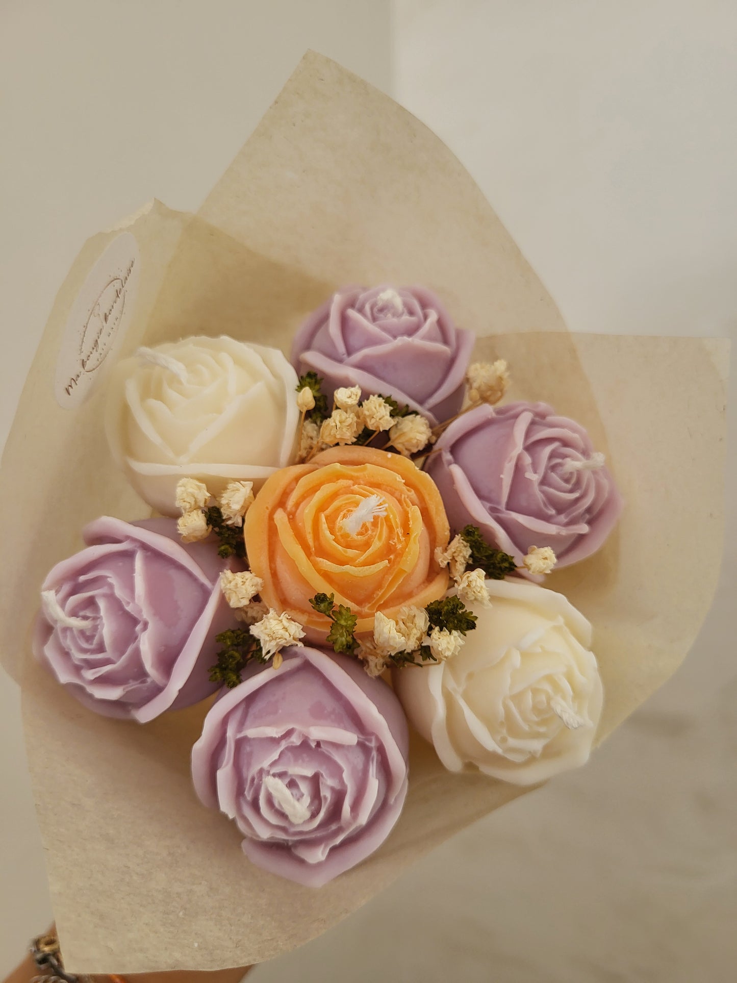 Bouquet 7 roses en bougies