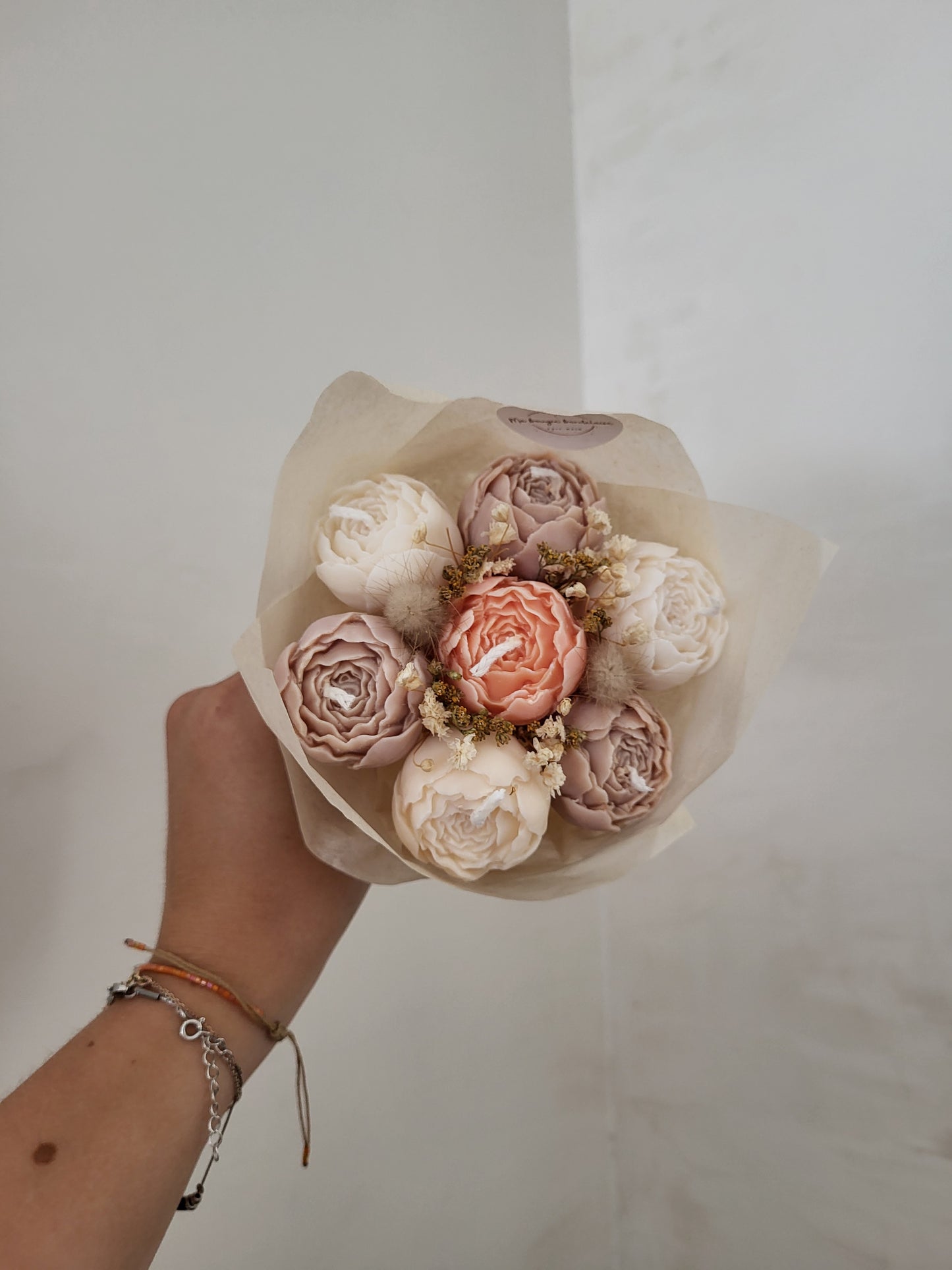 Bouquet en bougie pivoines