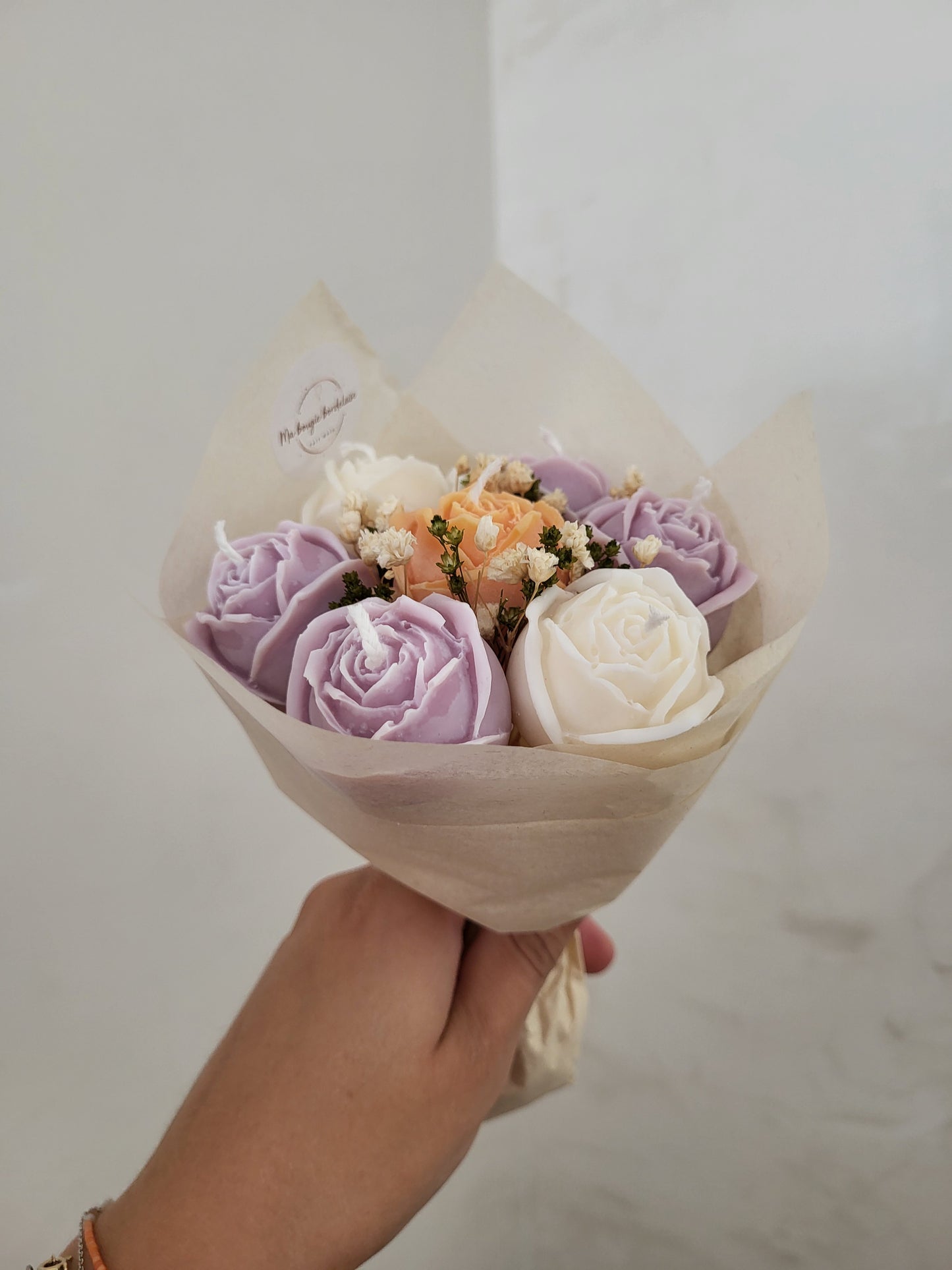 Bouquet 7 roses en bougies