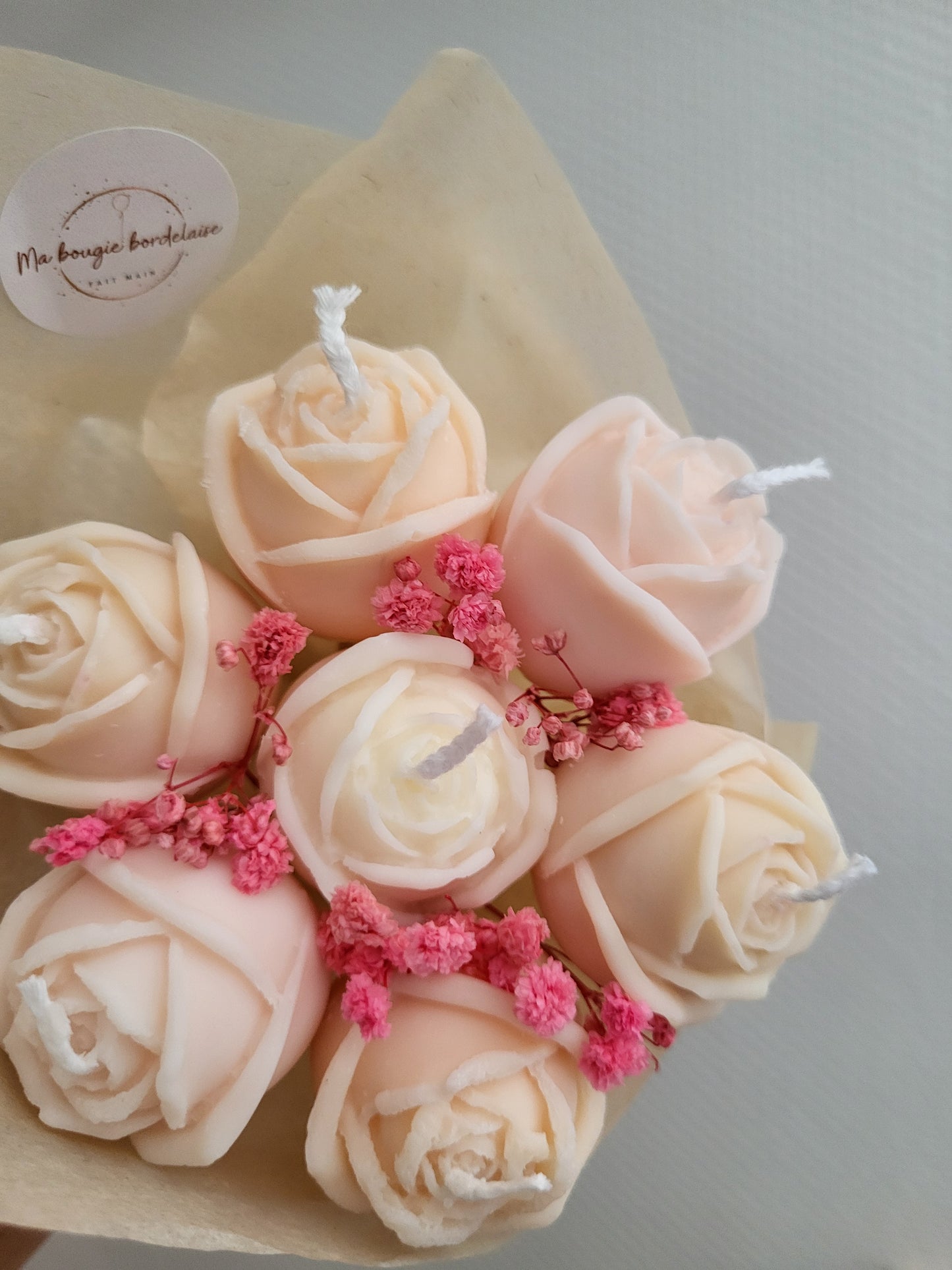 Bouquet 7 roses en bougies