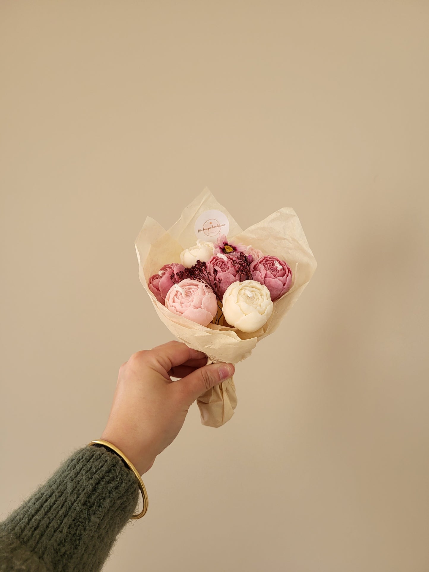 Bougie fleurie artisanale - Bouquet Carmen