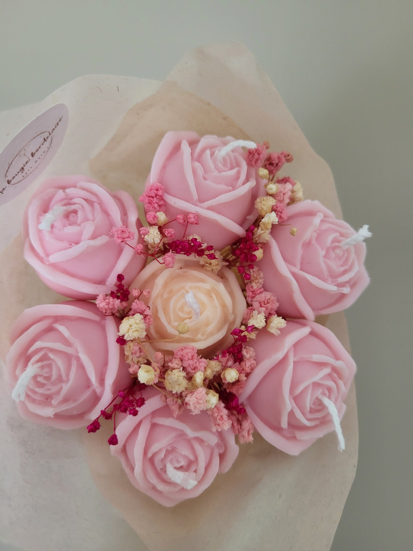 Bouquet 7 roses en bougies