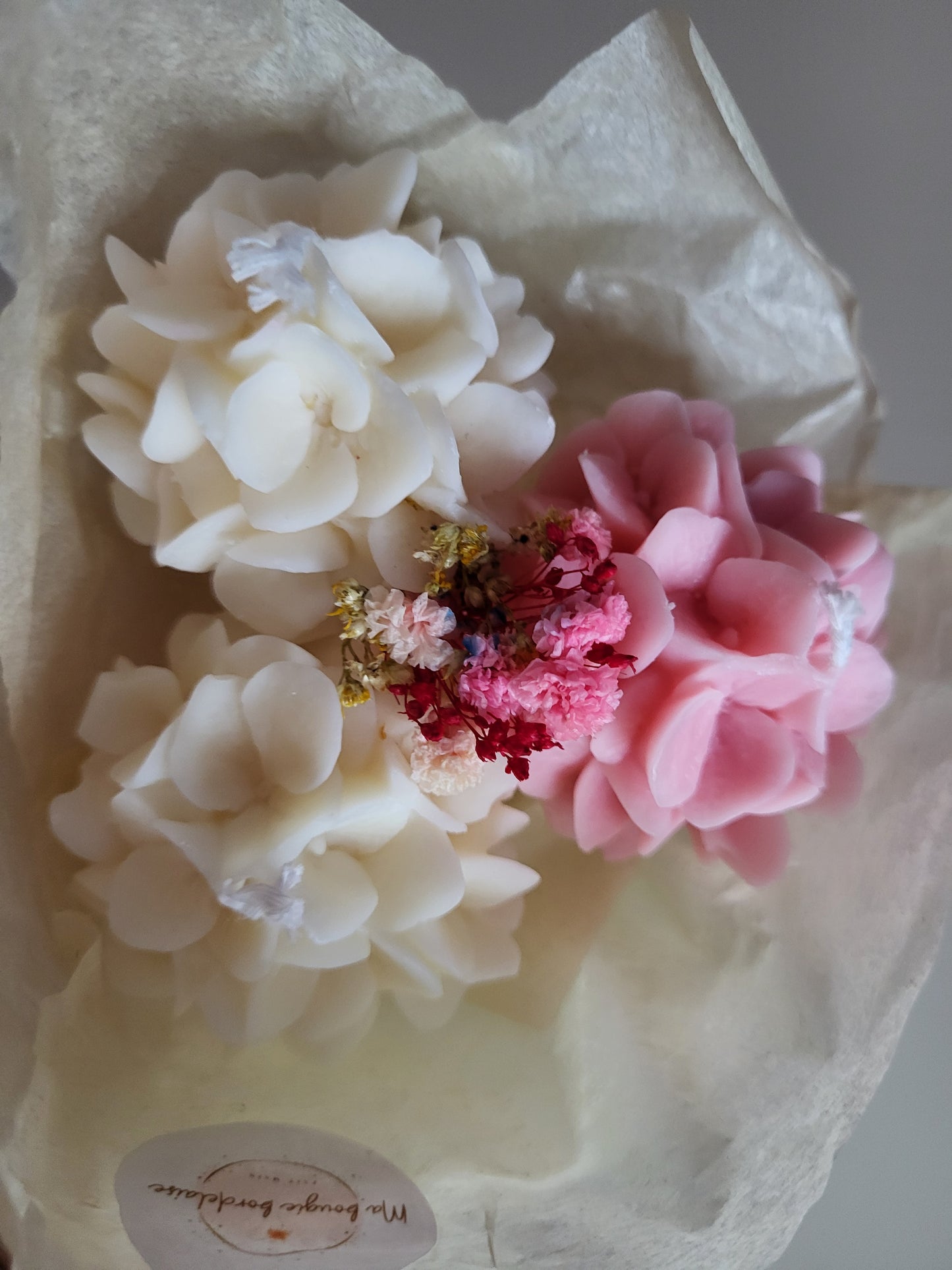 Bougie décorative - Bouquet d'hortensias