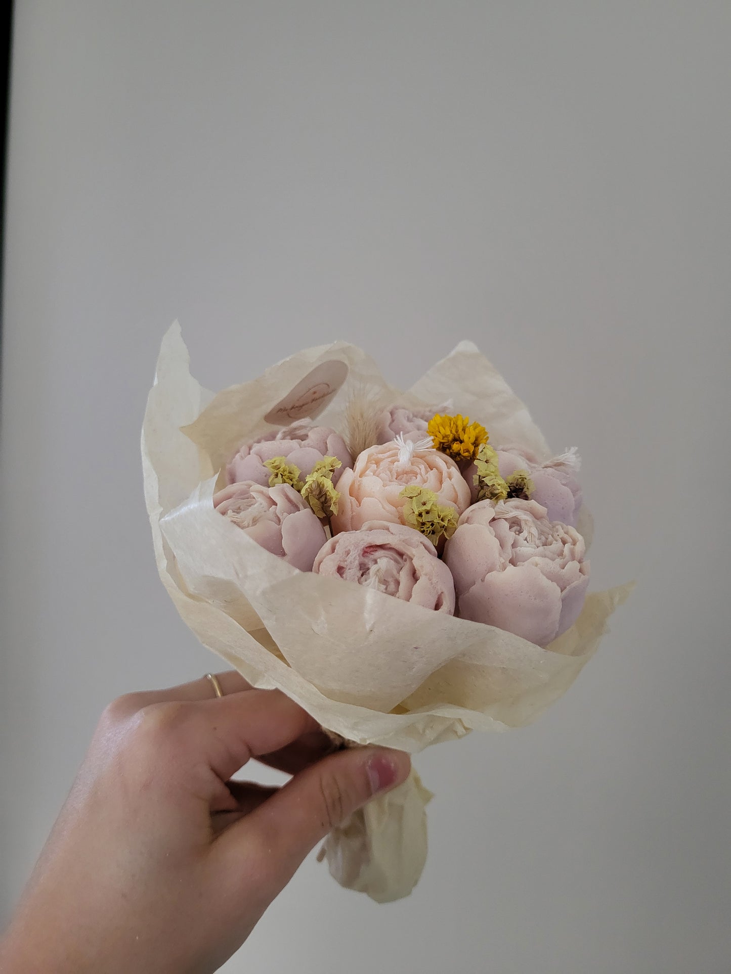 Bouquet de pivoines bougie fait main