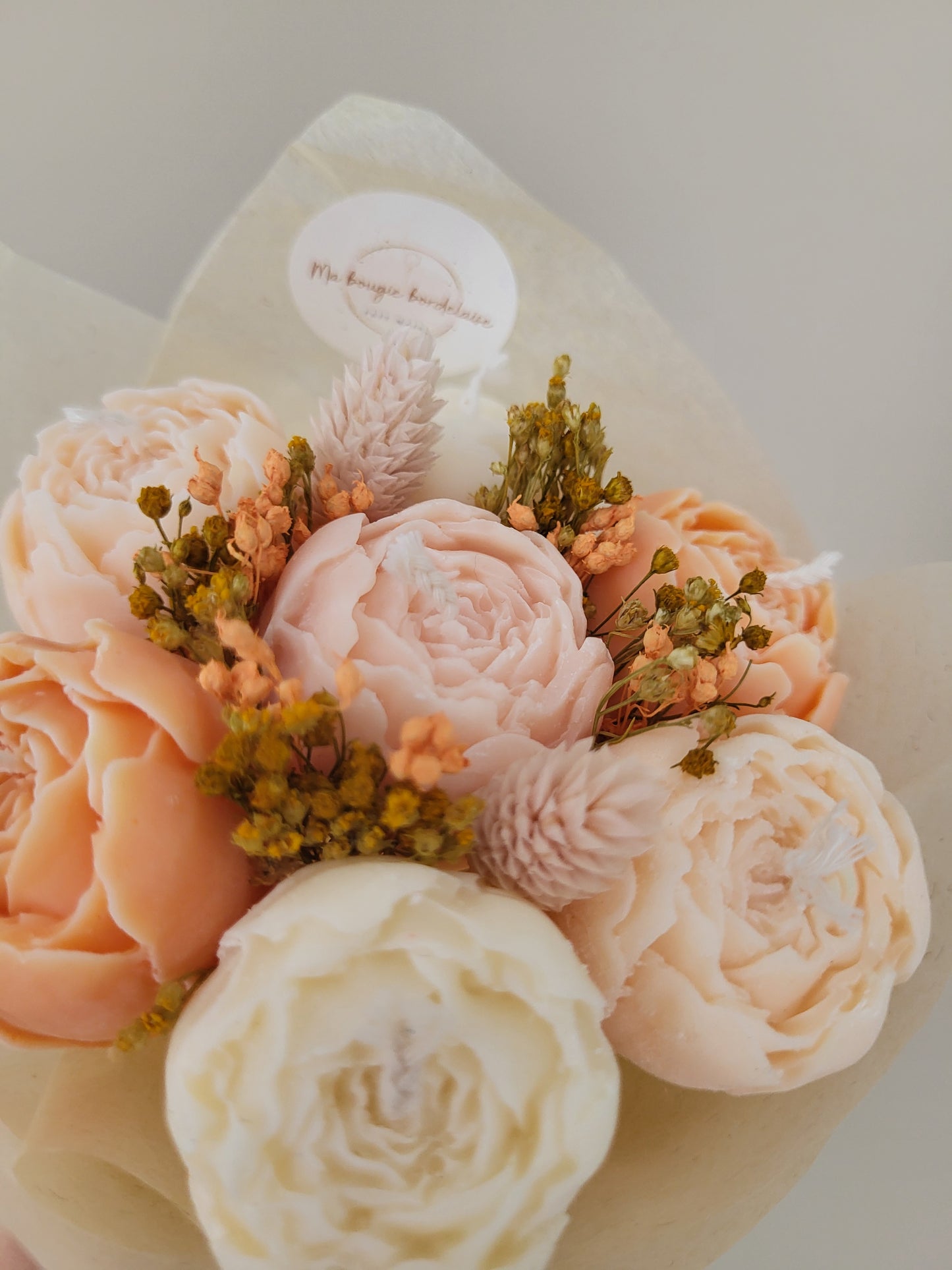 Bougie fleurie artisanale - Bouquet pivoines