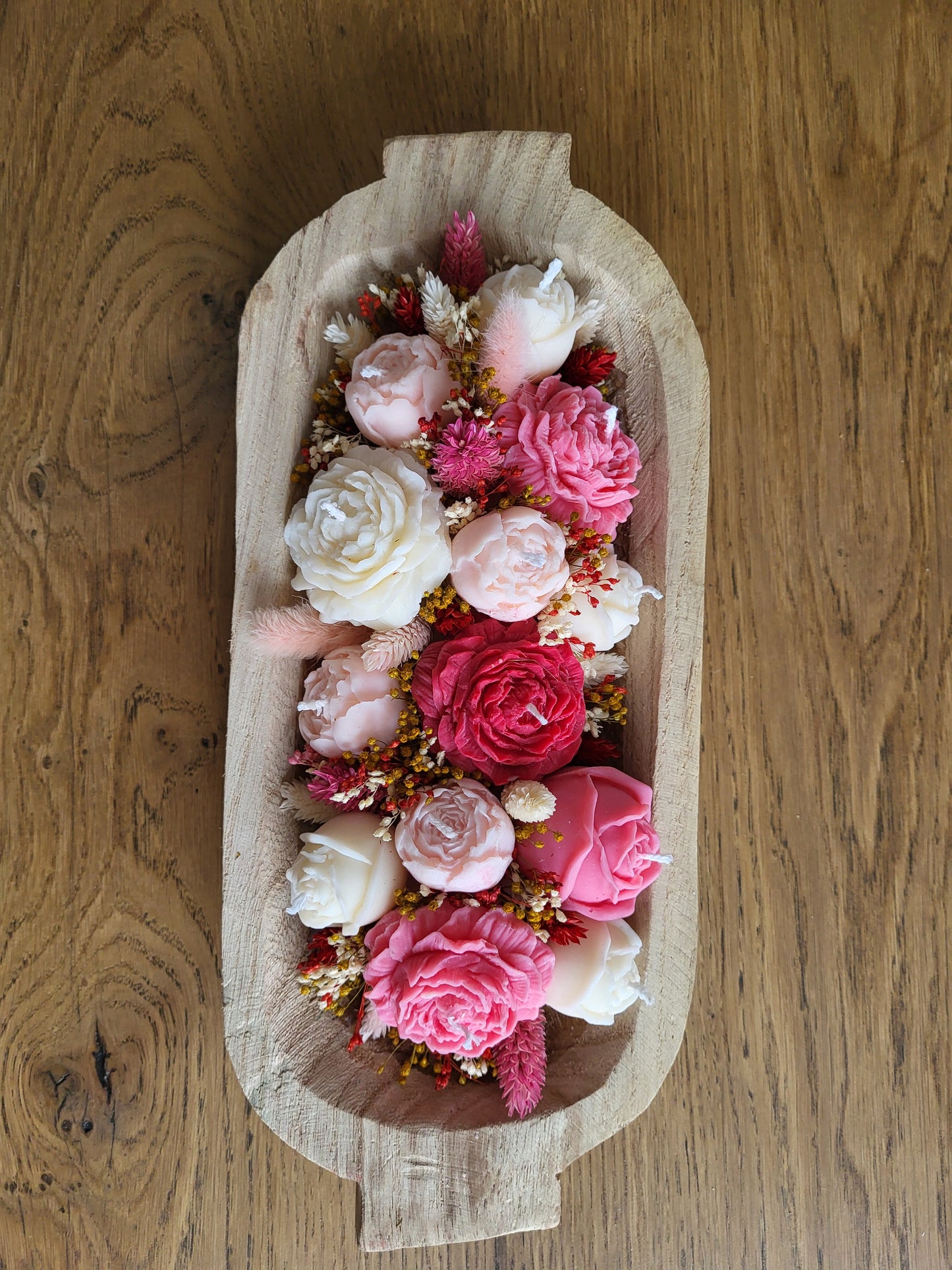 Centre de table fleuri en bougies – Création artisanale en fleurs séchées