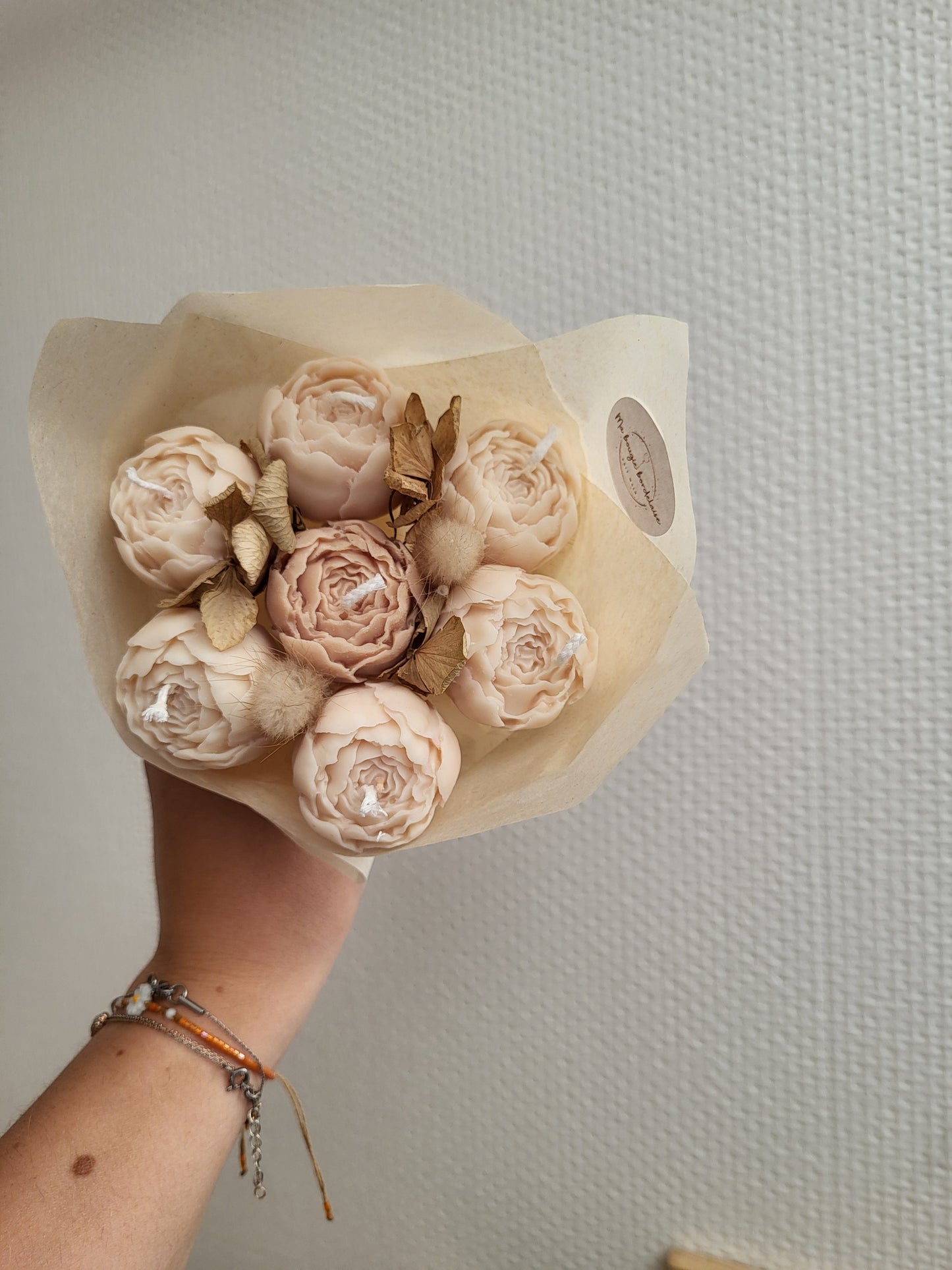 Bouquet en bougie pivoines