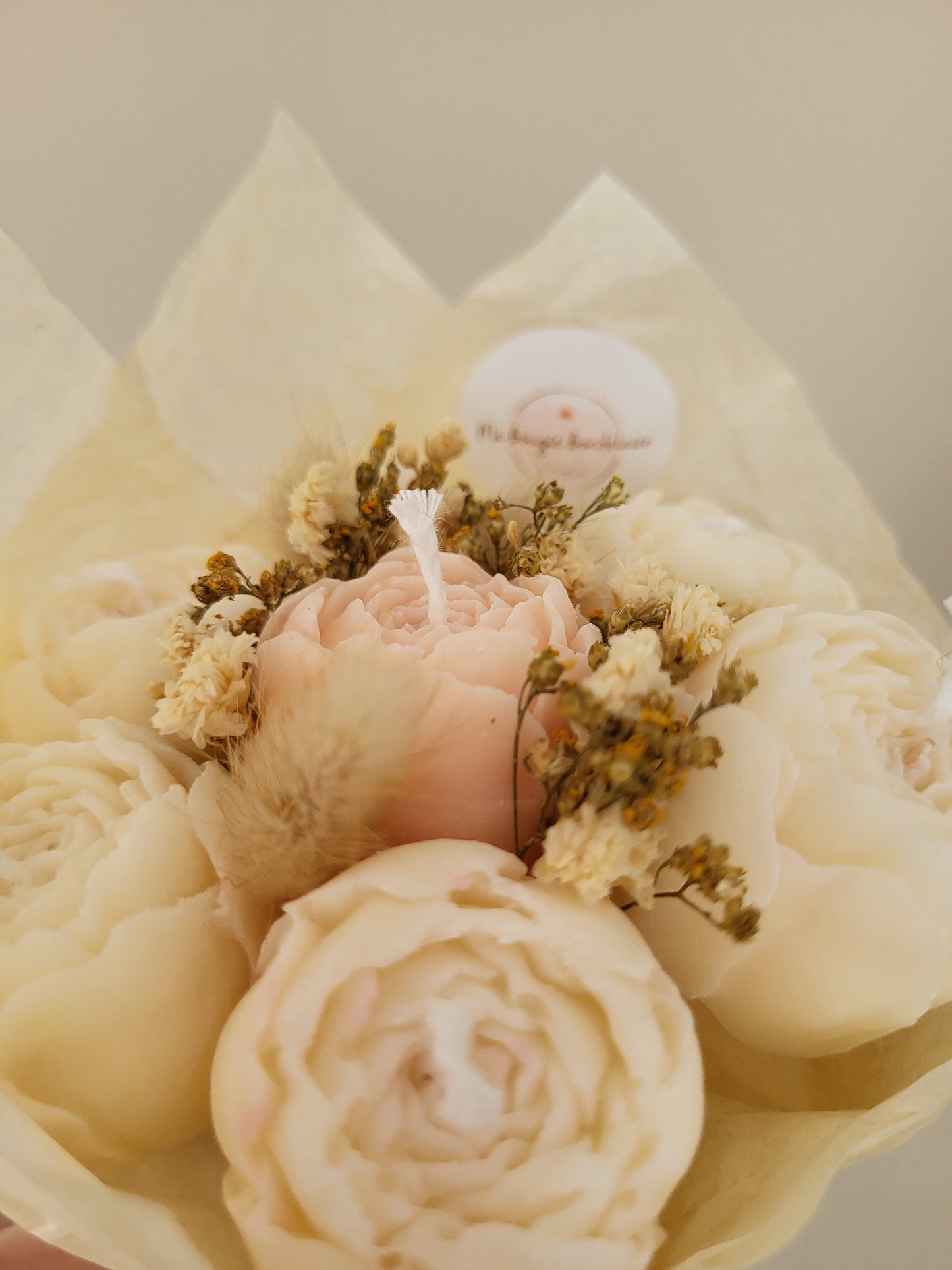 Bougie fleurie artisanale - Bouquet de pivoines