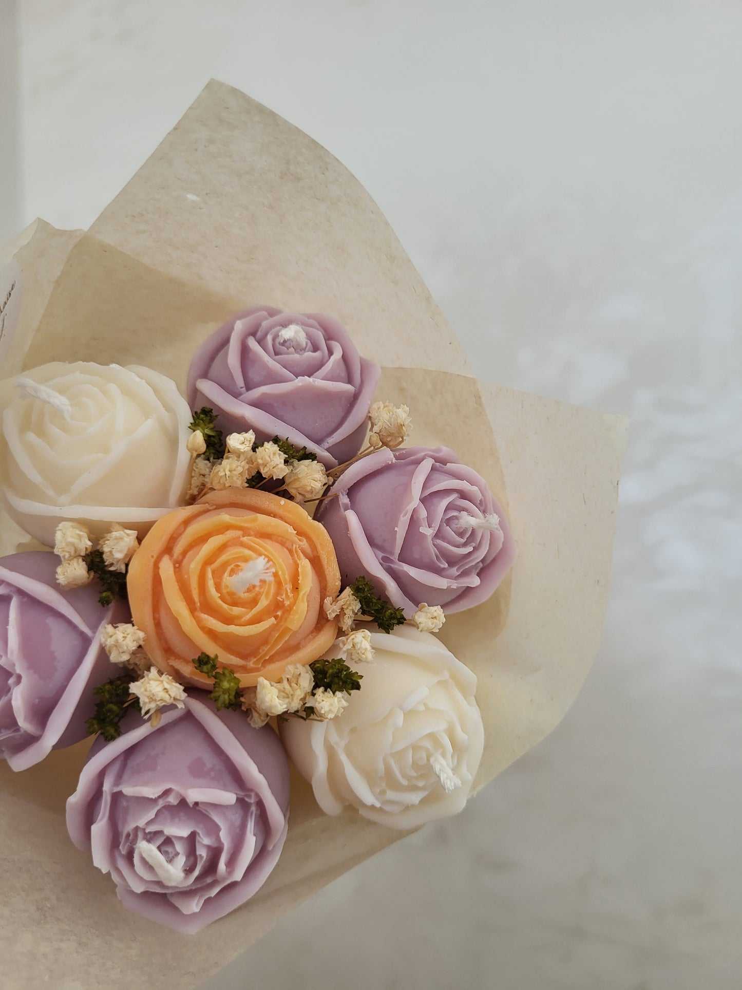 Bouquet 7 roses en bougies