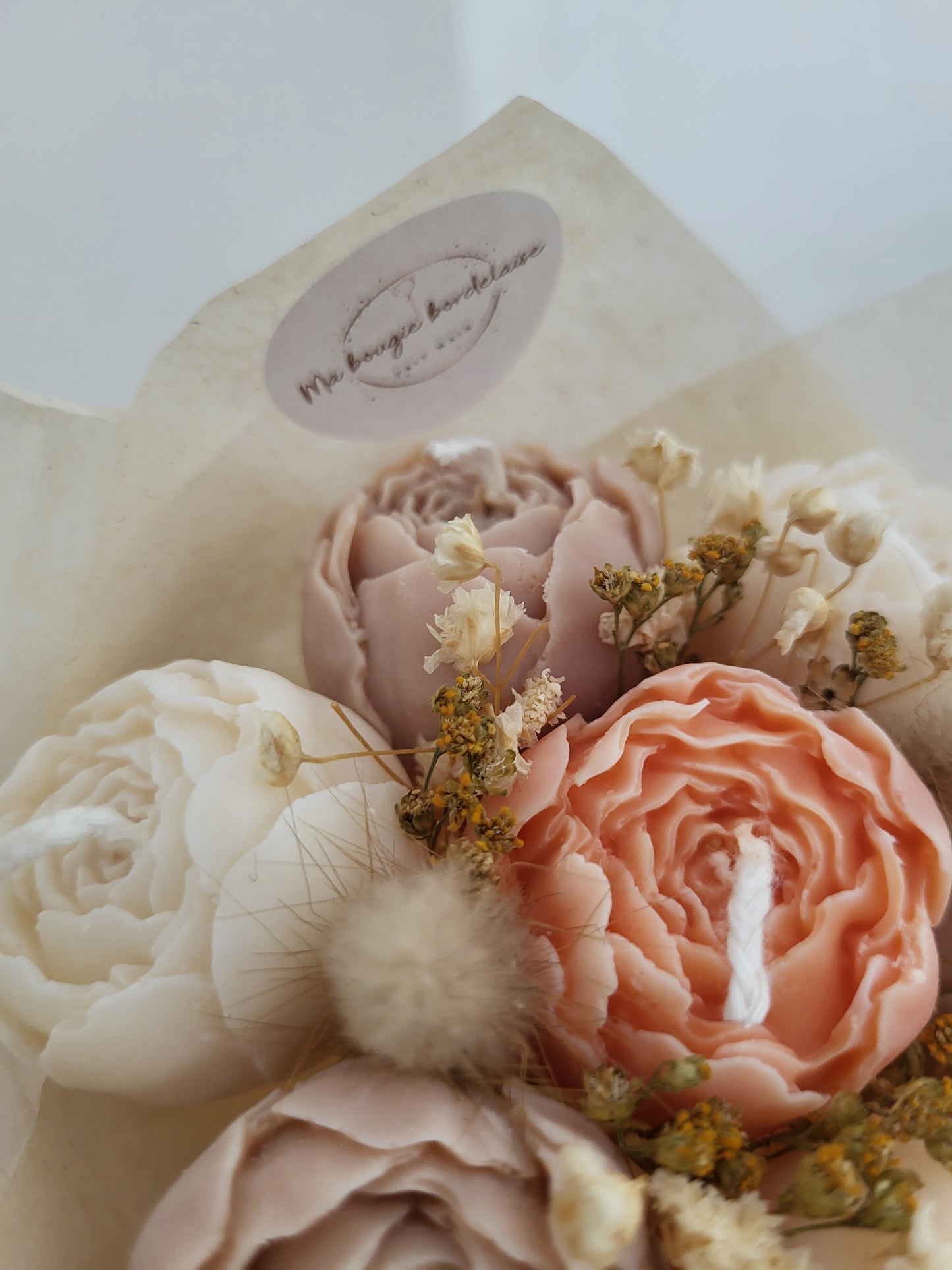 Bouquet en bougie pivoines