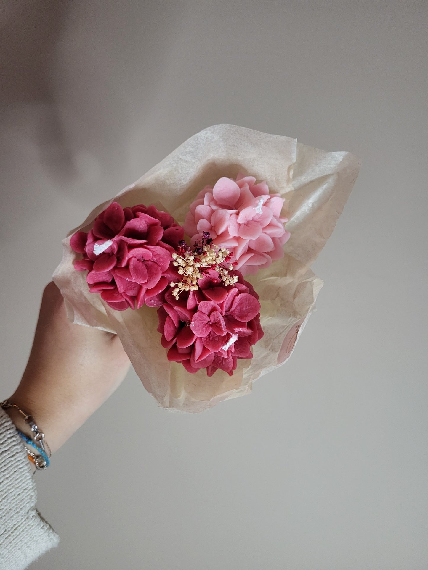 Bougie décorative - Bouquet d'hortensias