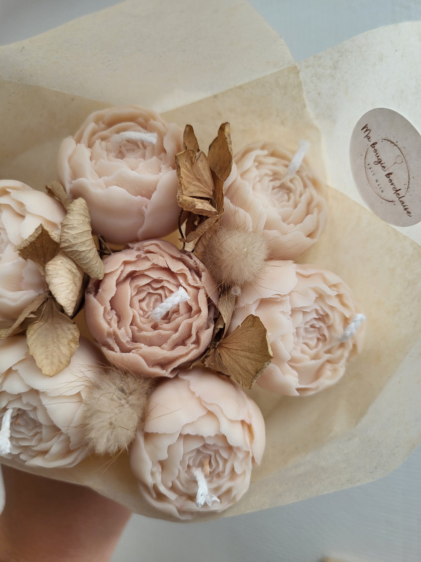 Bouquet en bougie pivoines