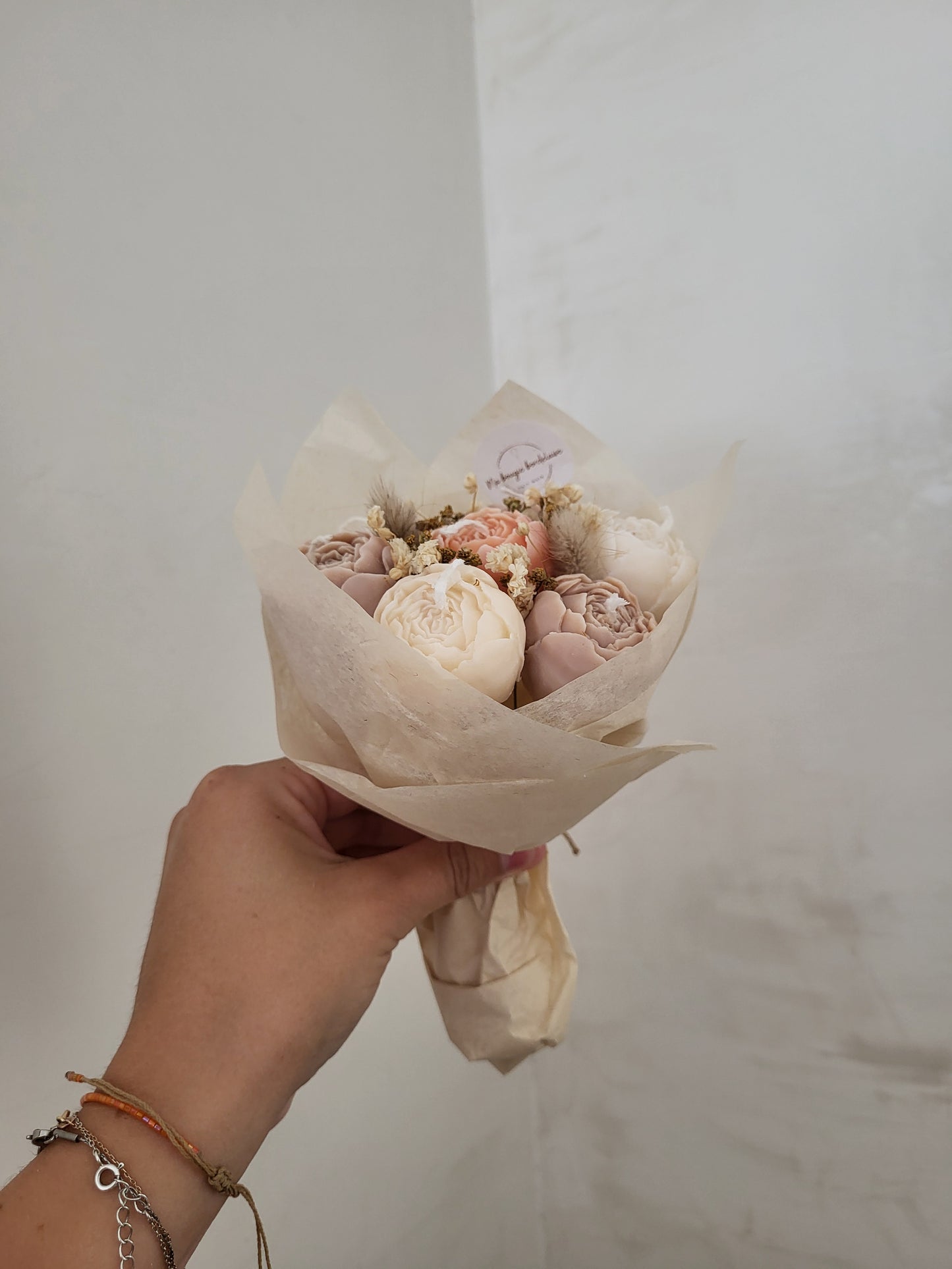 Bouquet en bougie pivoines