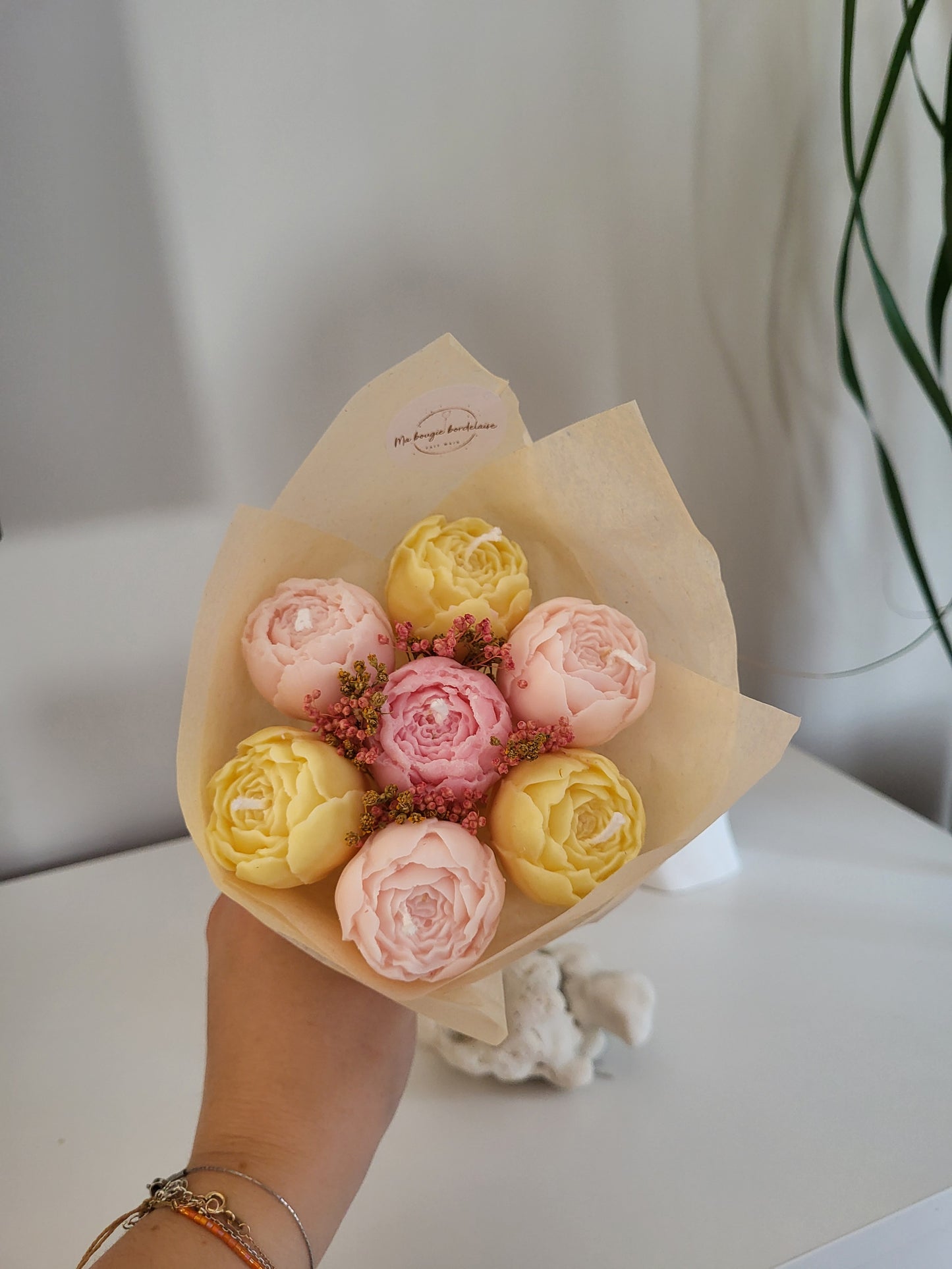 Bouquet bougies 7 pivoines