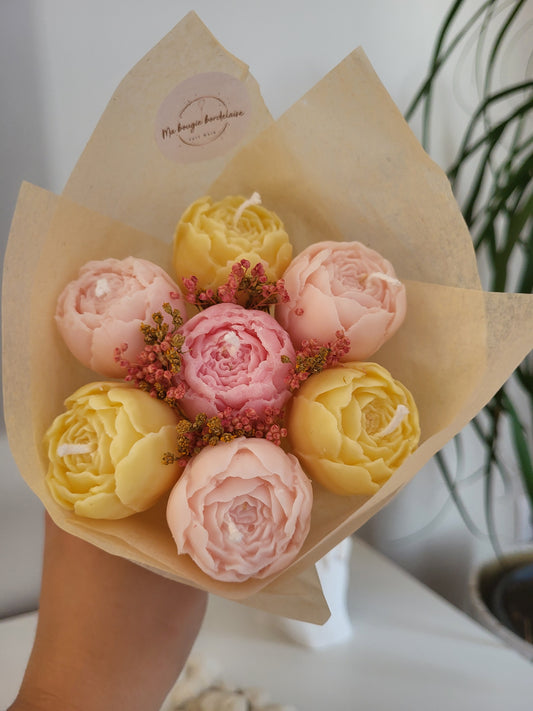 Bouquet bougies 7 pivoines
