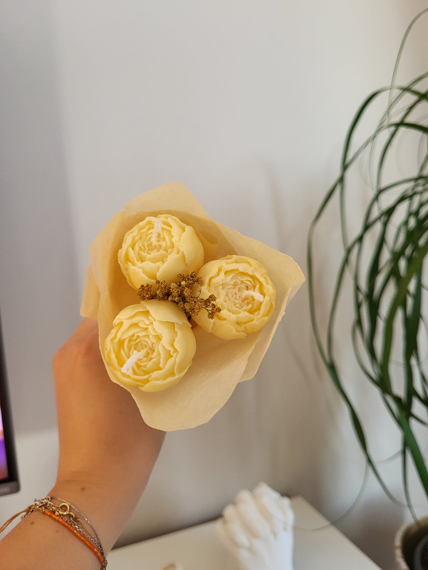 Bouquet de 3 pivoines en bougies