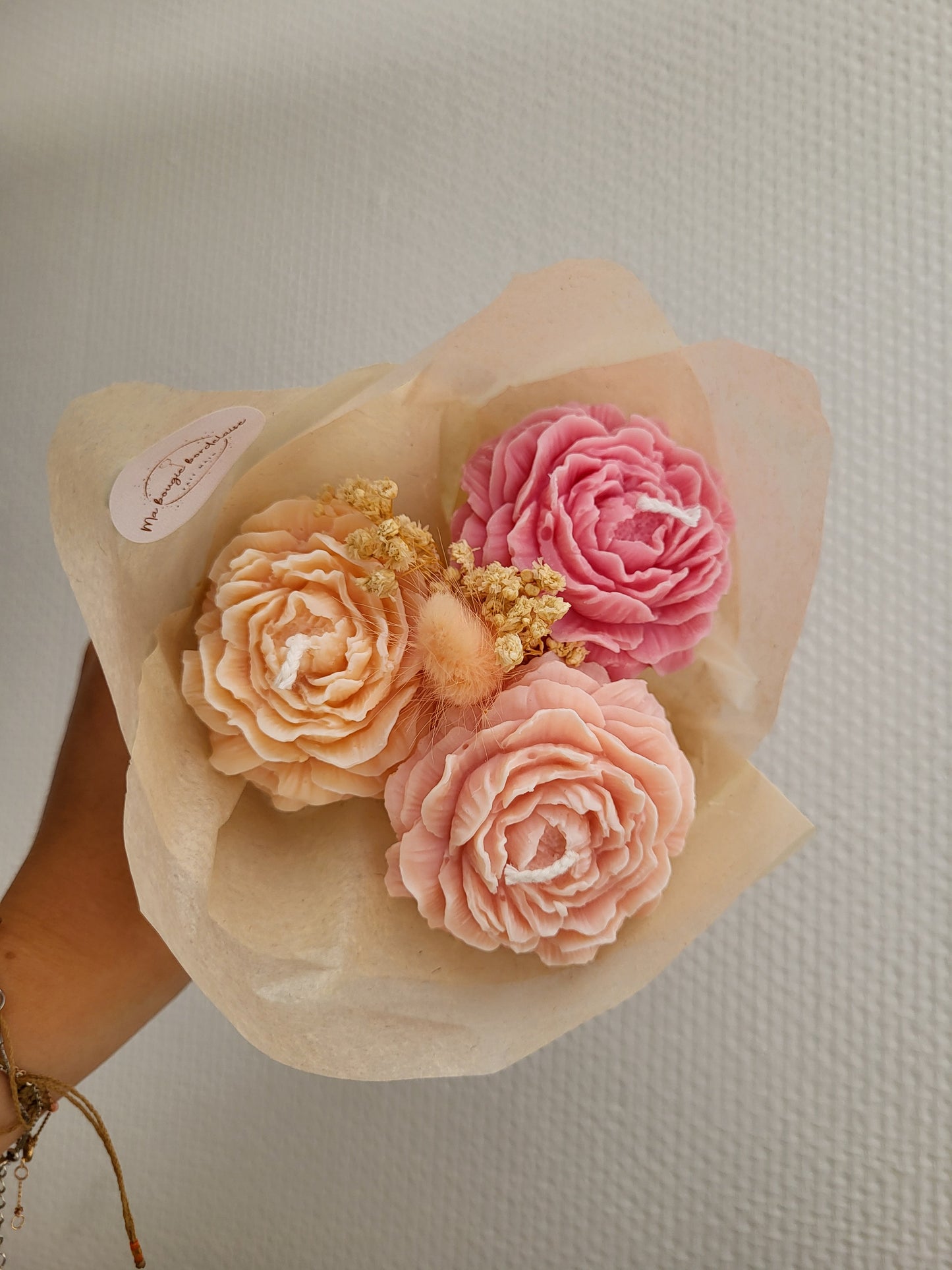 Bouquet bougies pivoines