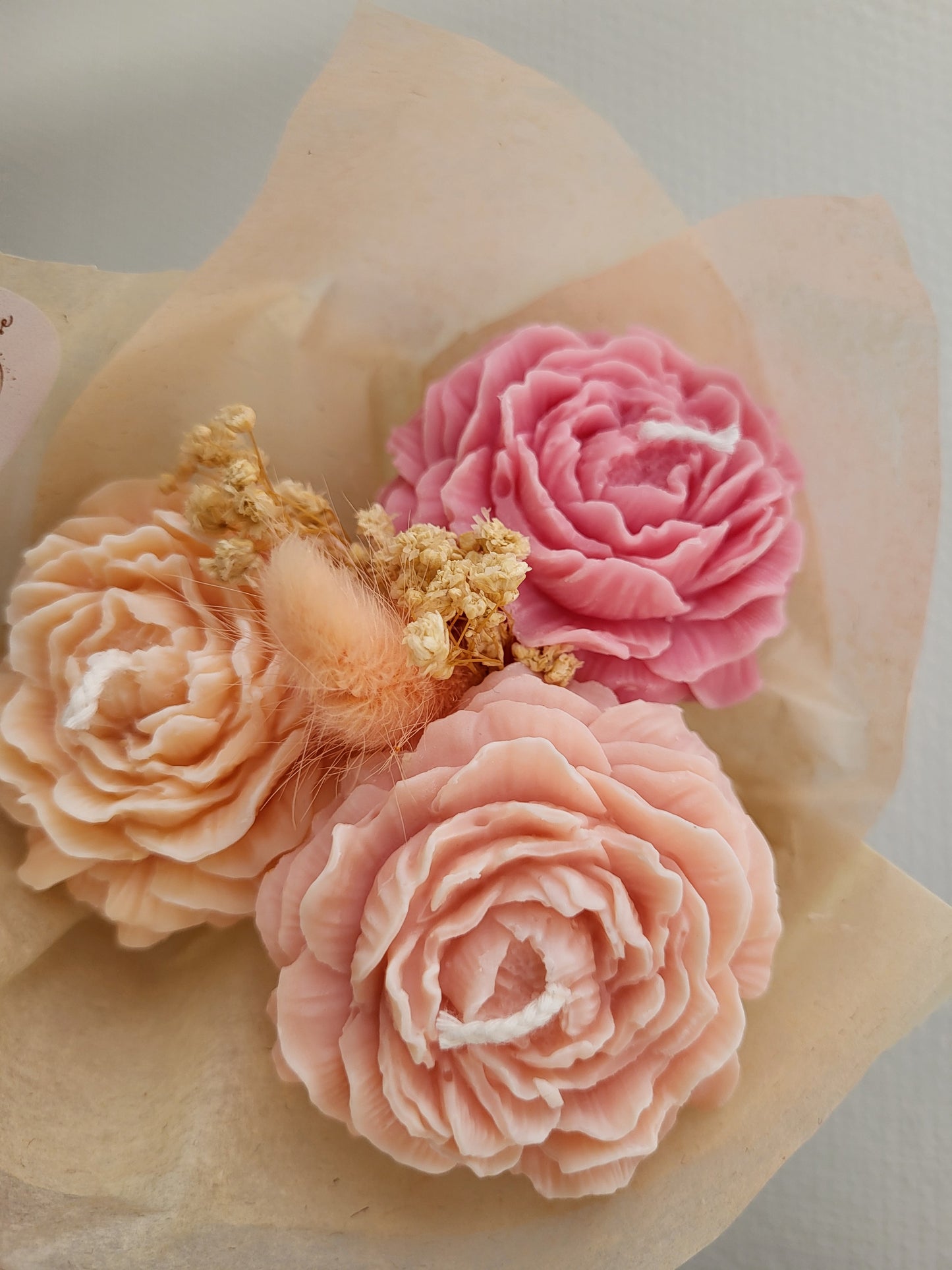 Bouquet bougies pivoines
