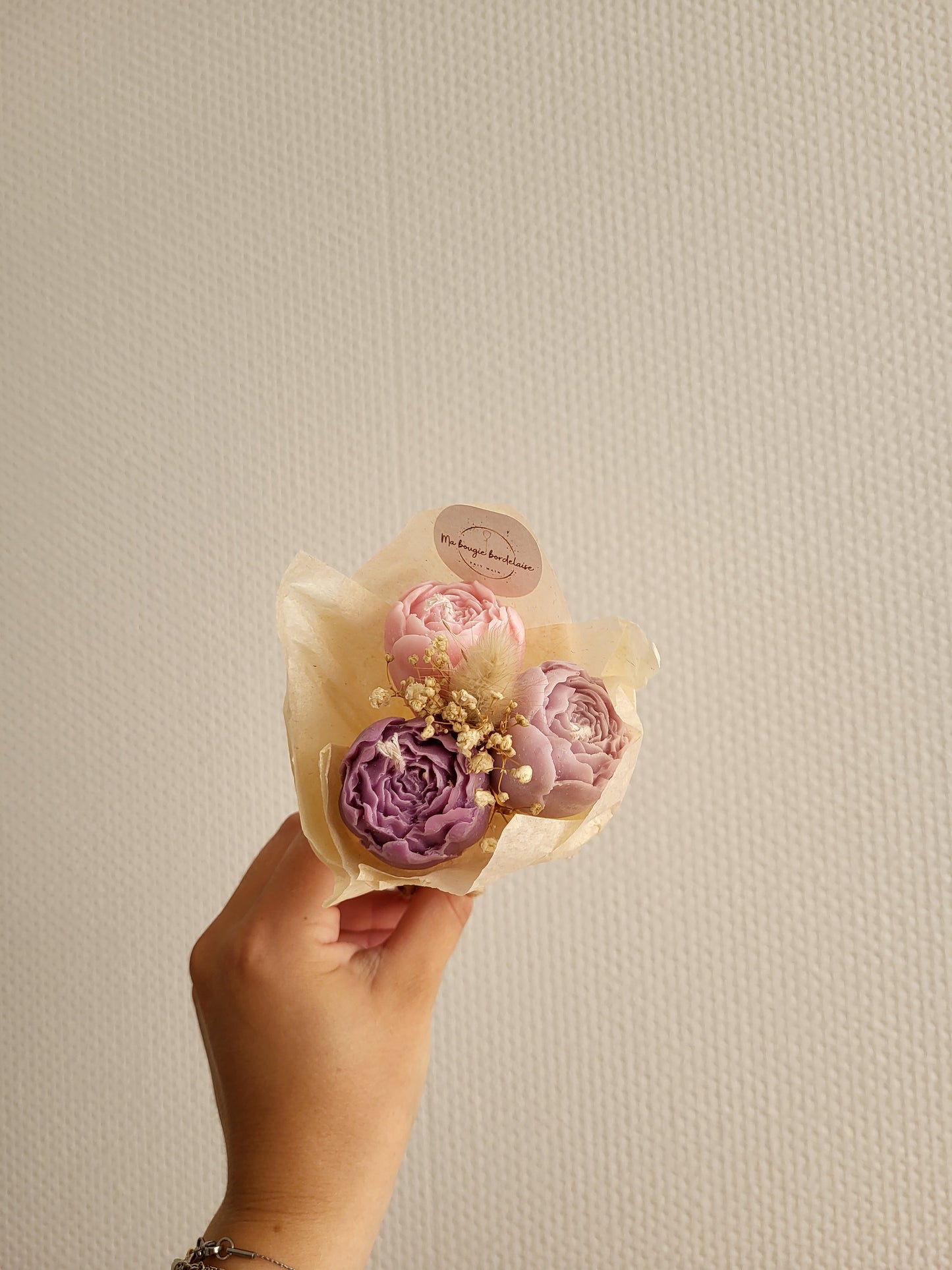 Bouquet bougie trio pivoines