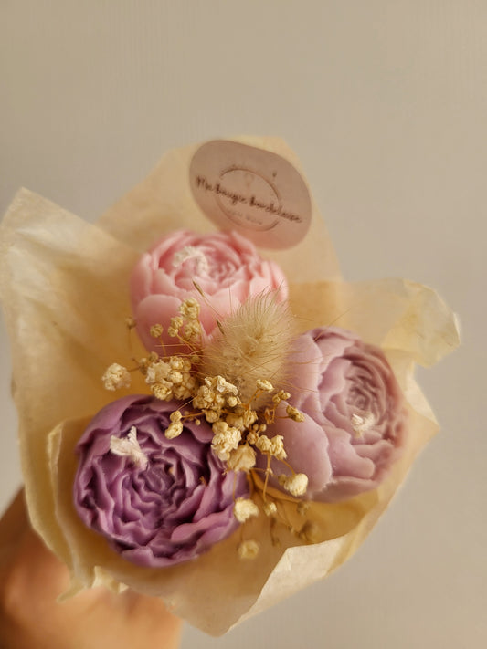 Bouquet bougie trio pivoines