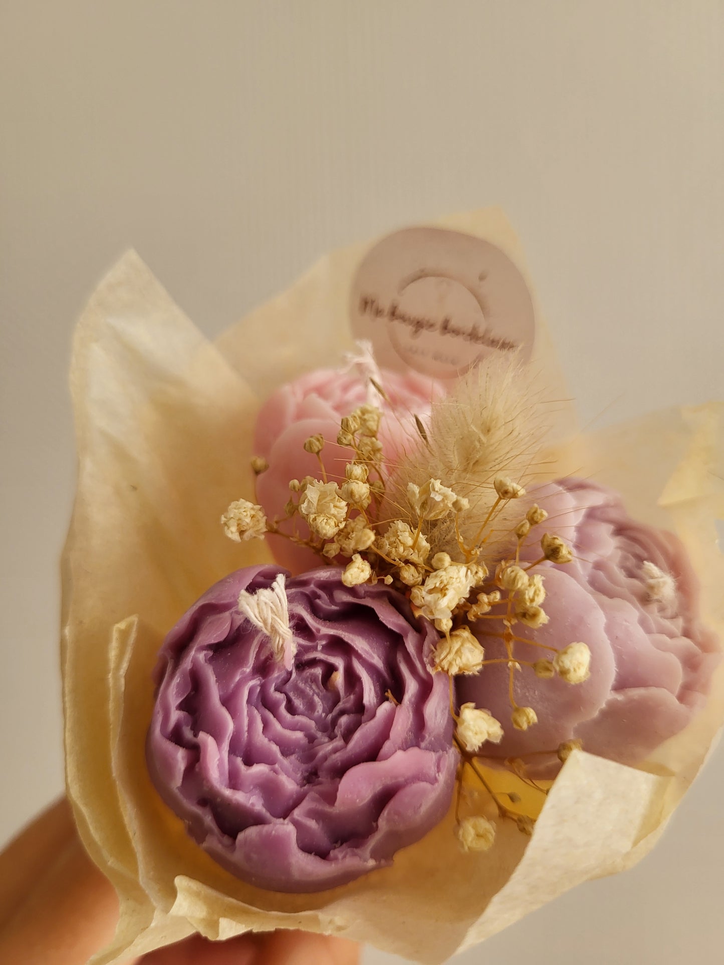 Bouquet bougie trio pivoines