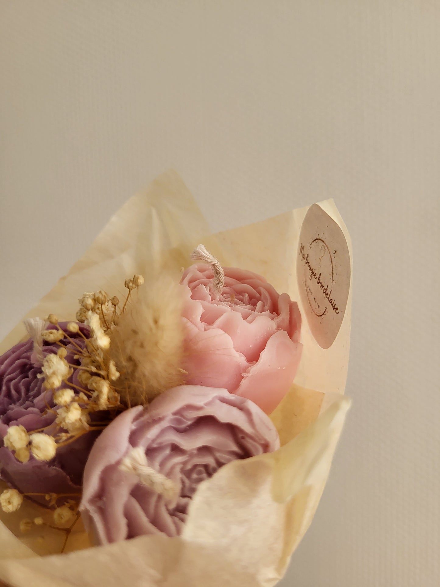 Bouquet bougie trio pivoines