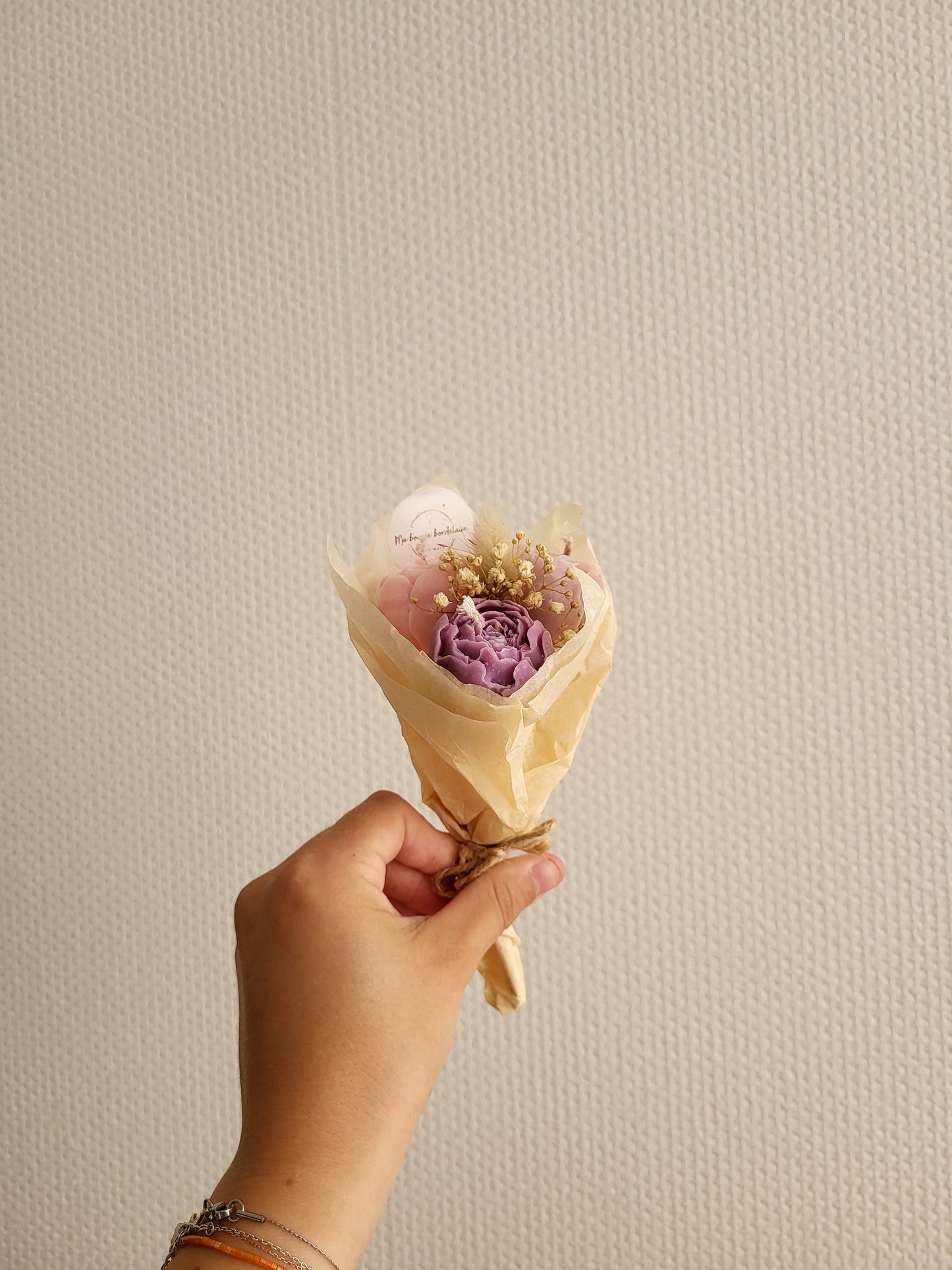 Bouquet bougie trio pivoines