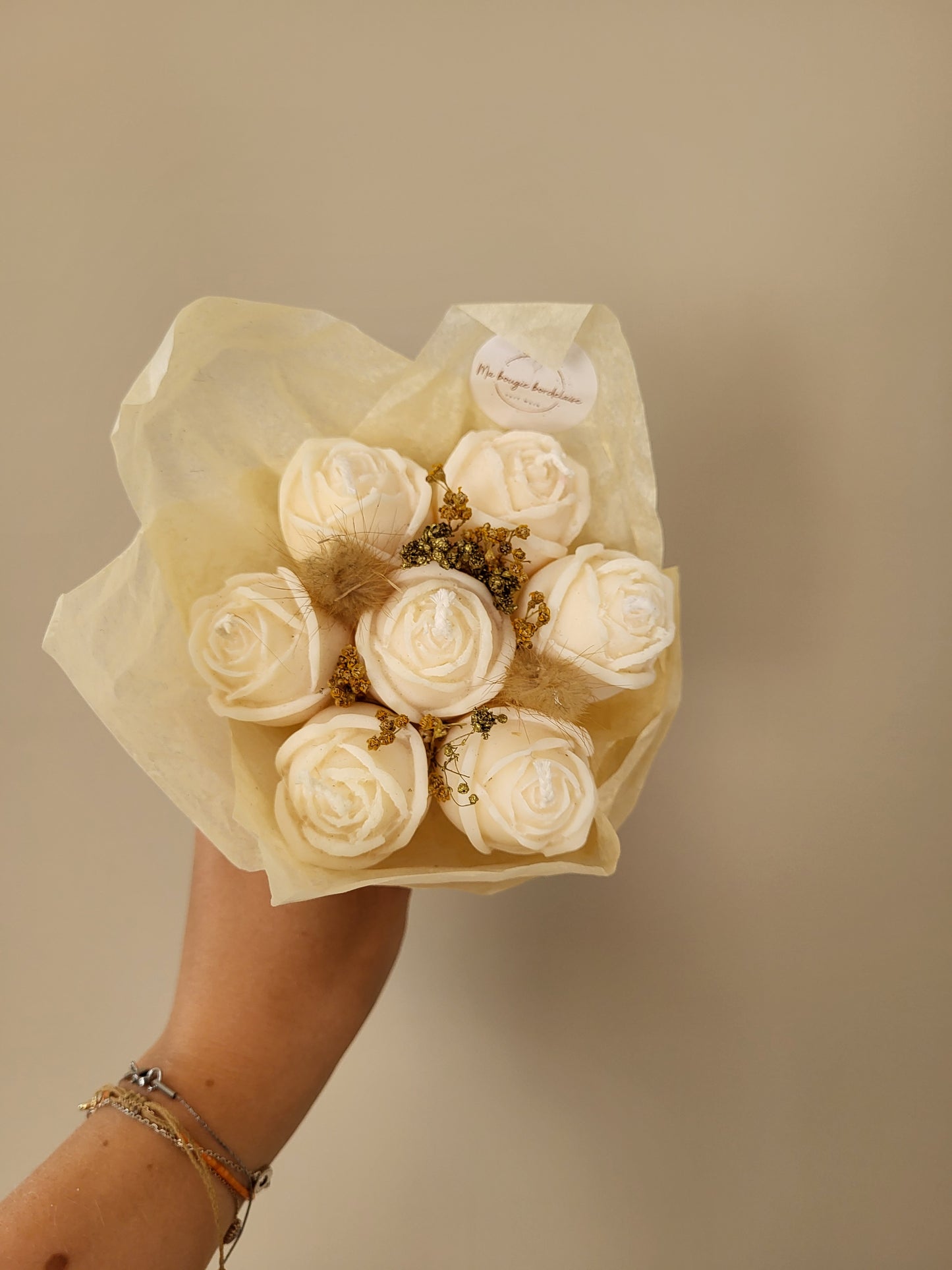 Bouquet 7 roses en bougies